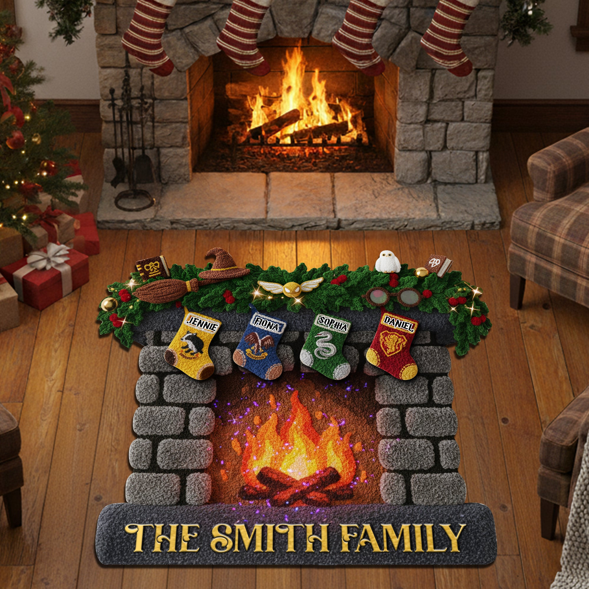 Hanging Stockings Fireplace Doormat - Personalized Gift For Family - Last Minute Funny Christmas Gifts Prime