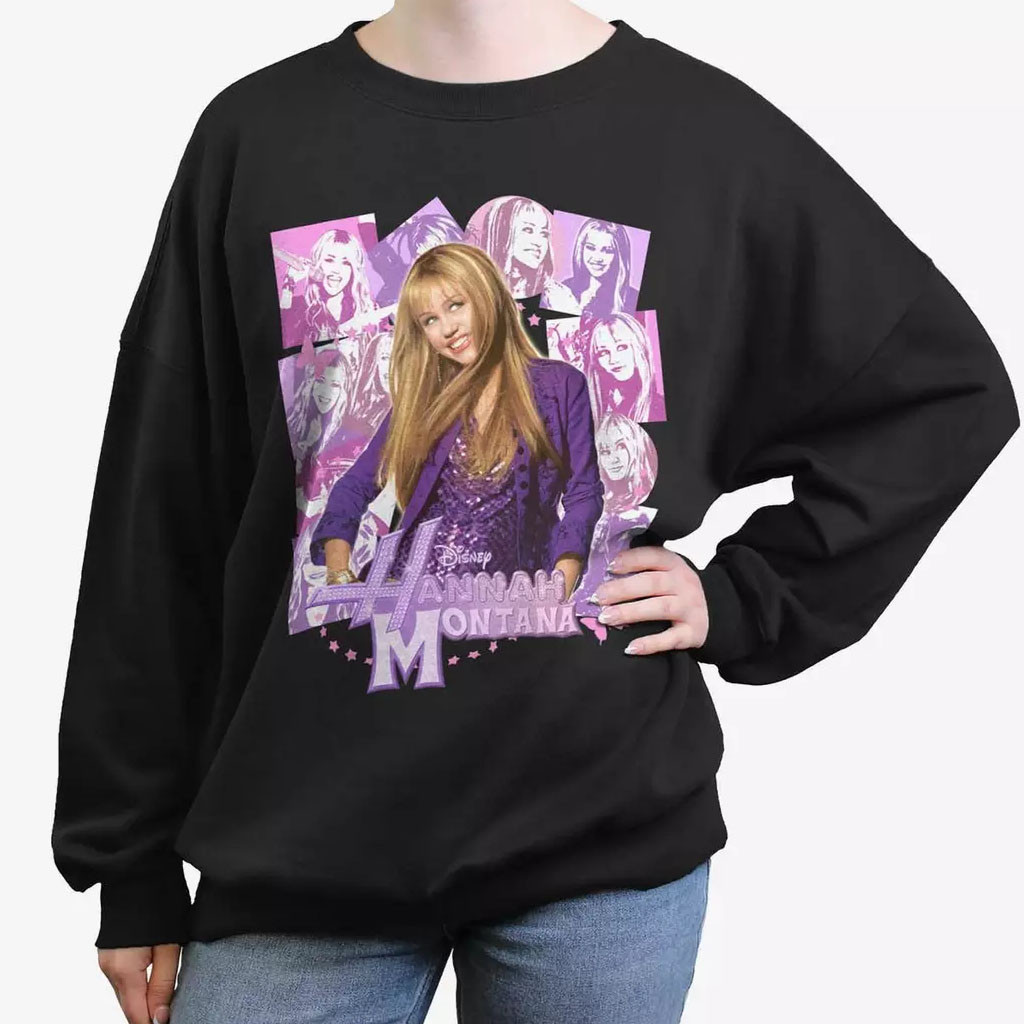 Hannah Montana Merch 2026 D Channel Hannah Montana Collage Sweatshirt Black Gifts For Fans