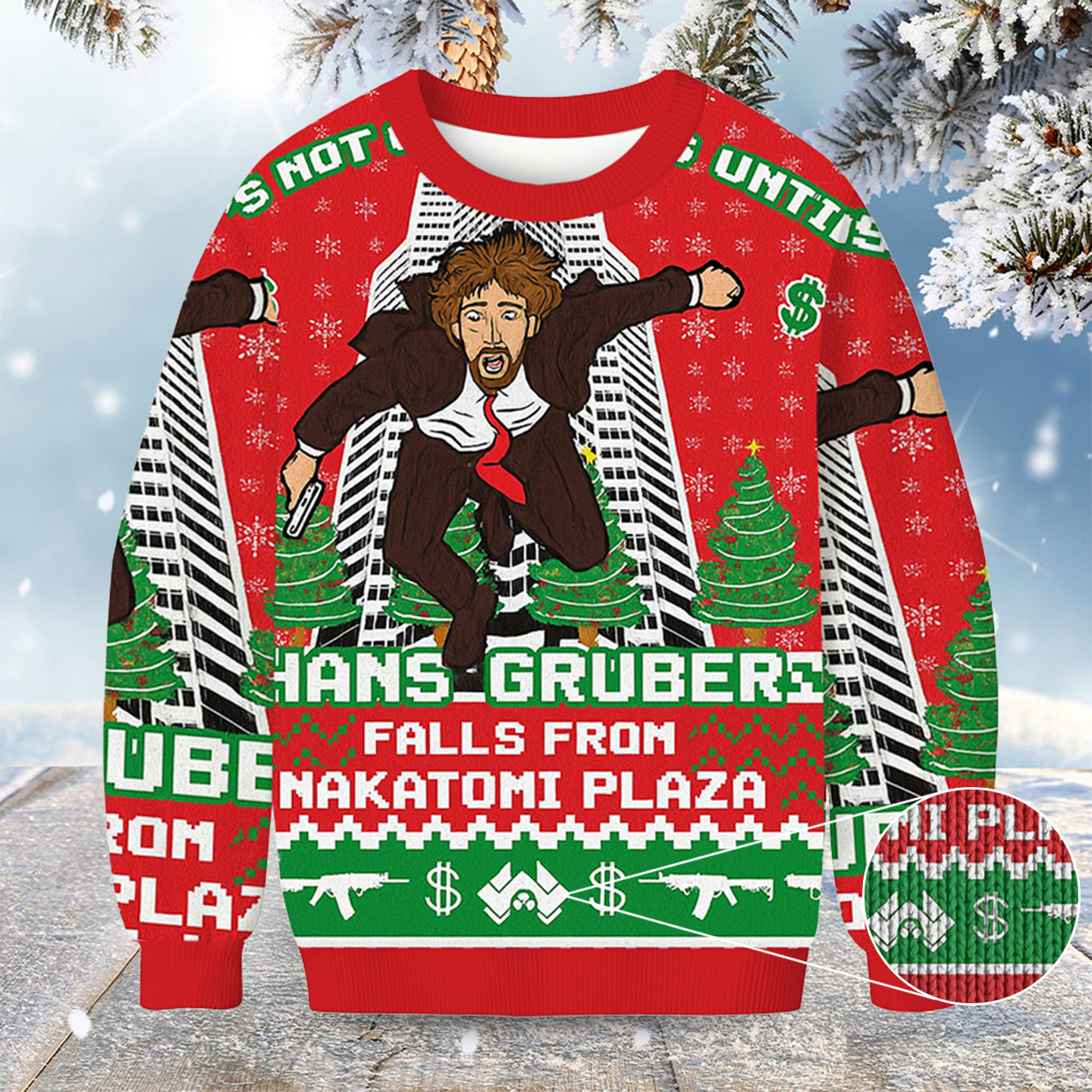 Hans Gruber Fall Nakatomi Plaza Die Hard Christmas Ugly Sweater Funny Ugly Sweaters For Men