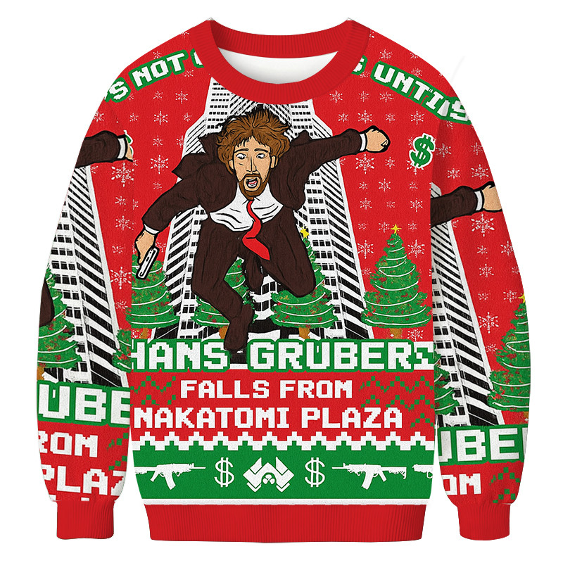 Hans Gruber Fall Nakatomi Plaza Die Hard Christmas Ugly Sweater Funny Xmas Sweaters