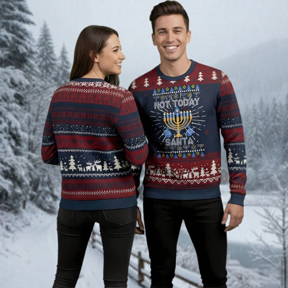 Hanukkah Menorah Christmas Ugly Sweater Not Today Santa Christmas Apparel Xmas Gifts For Women