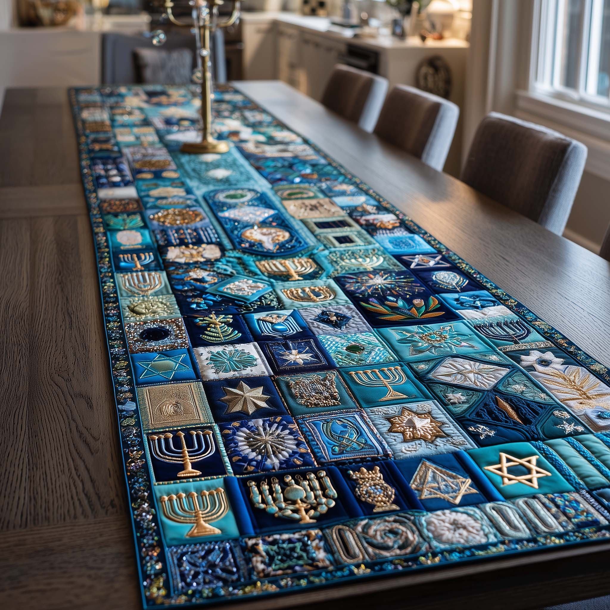 Hanukkah Patchwork Quilted Table Runner Seasonal Tabletop Decor Gift For Kitchen Dining Space