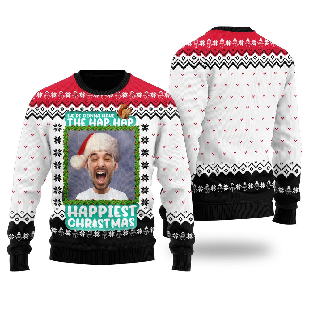 Hap Hap Happiest Christmas Custom Ugly Christmas Sweater Black Christmas Sweaters For Men And Women