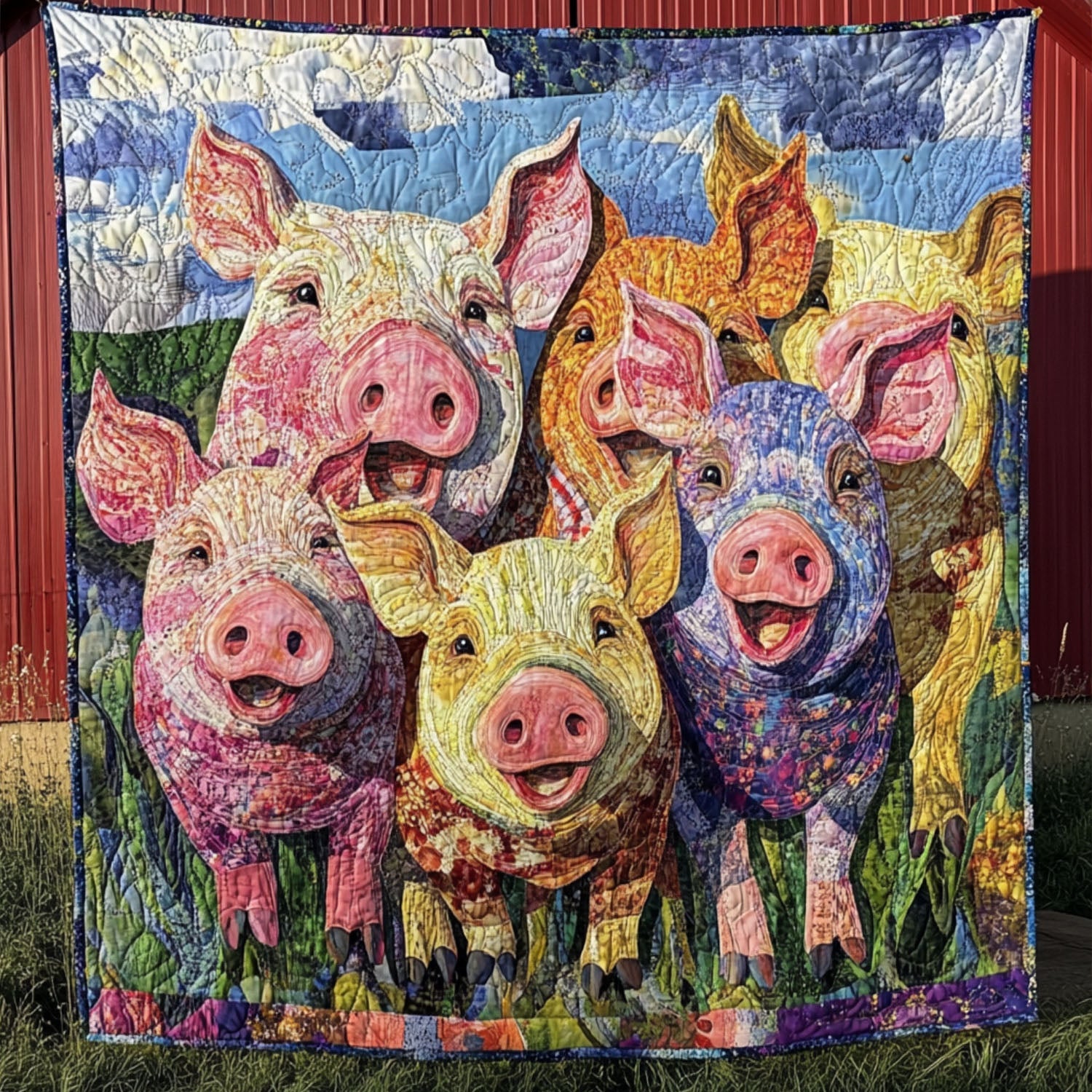 Happiest Hogs Quilted Blanket Best Couch Throw Blanket Best Gifts For Pig Lovers
