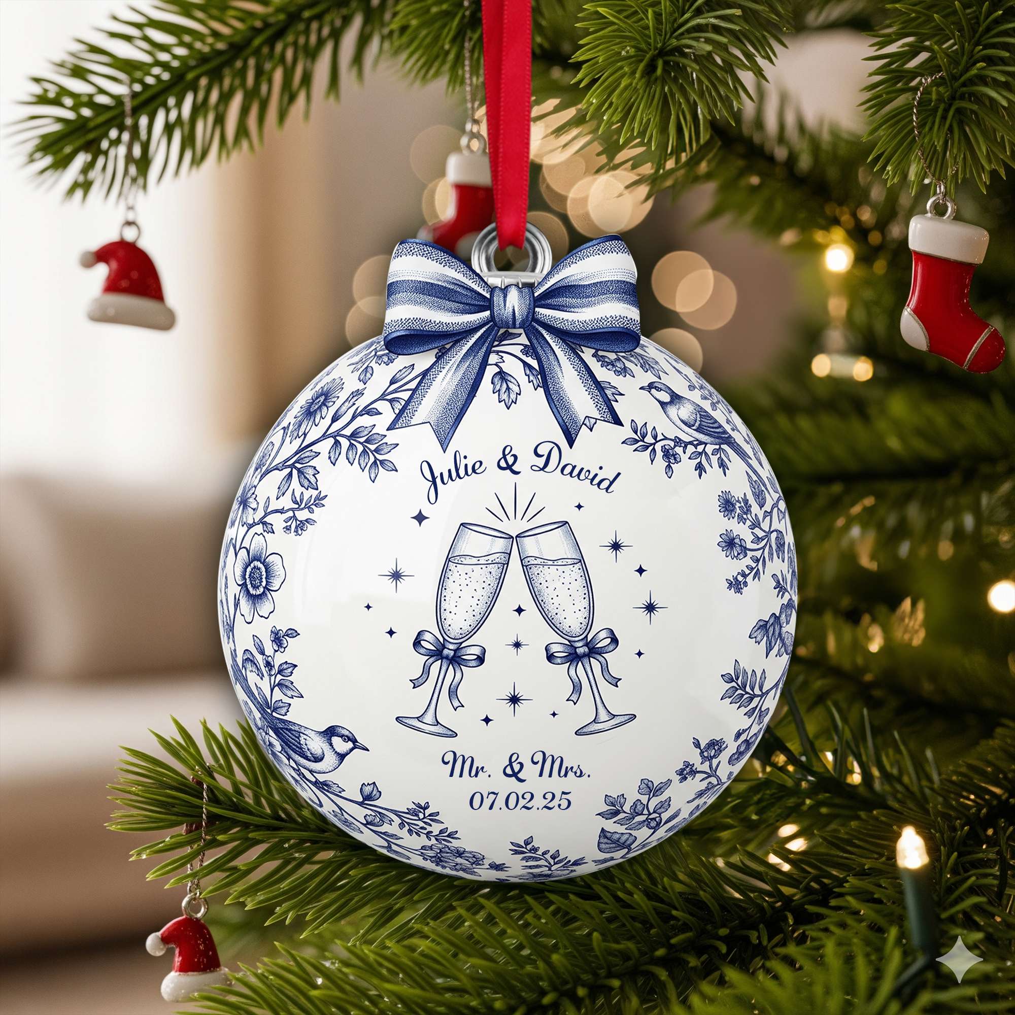 Happily Engaged Couple Ornament - Personalized Christmas Gifts For Couples - Christmas Ornament Gift Idea