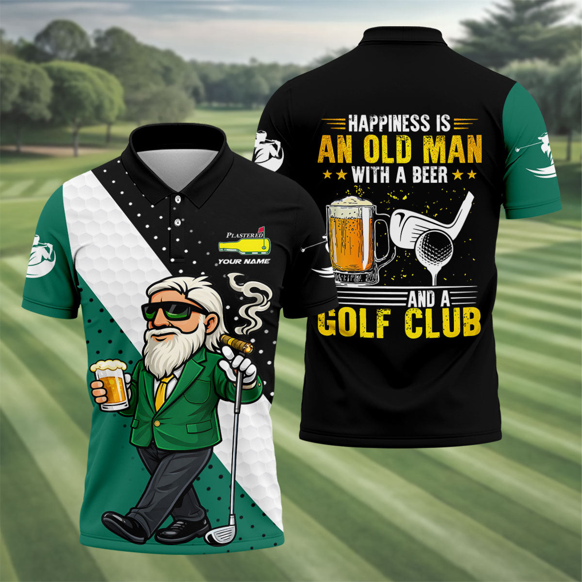 Happiness Is An Old Man With A Beer Golf Polo Shirt Best Golf Attire Present For Dad
