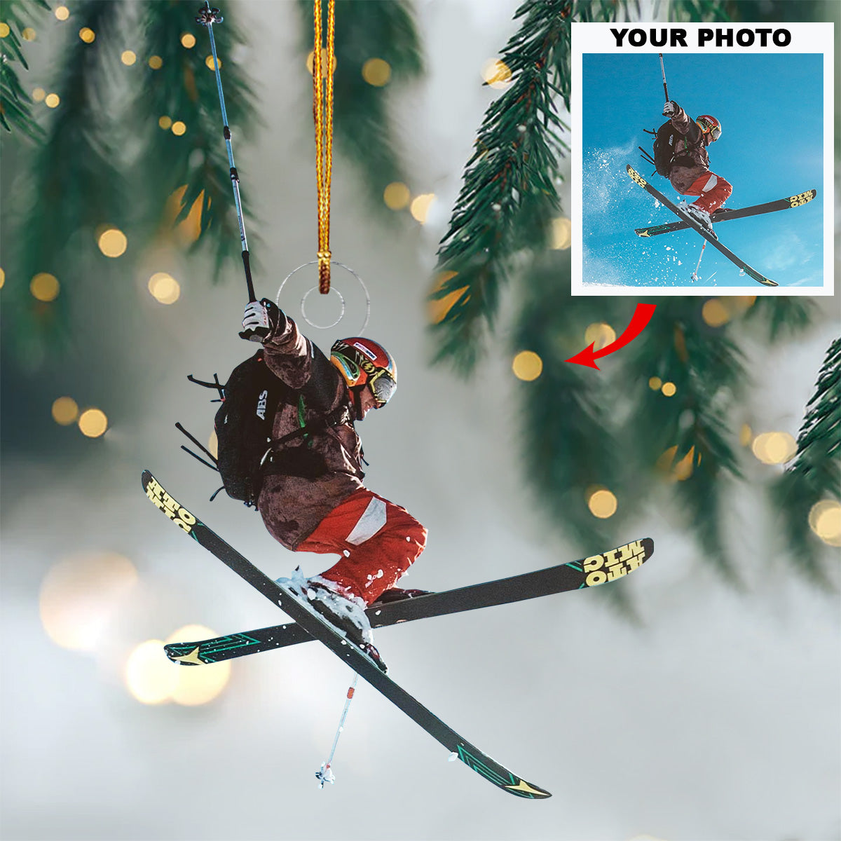 Happiness Is First Tracks In Fresh Snow Personalized Photo Mica Ornament Christmas Gift