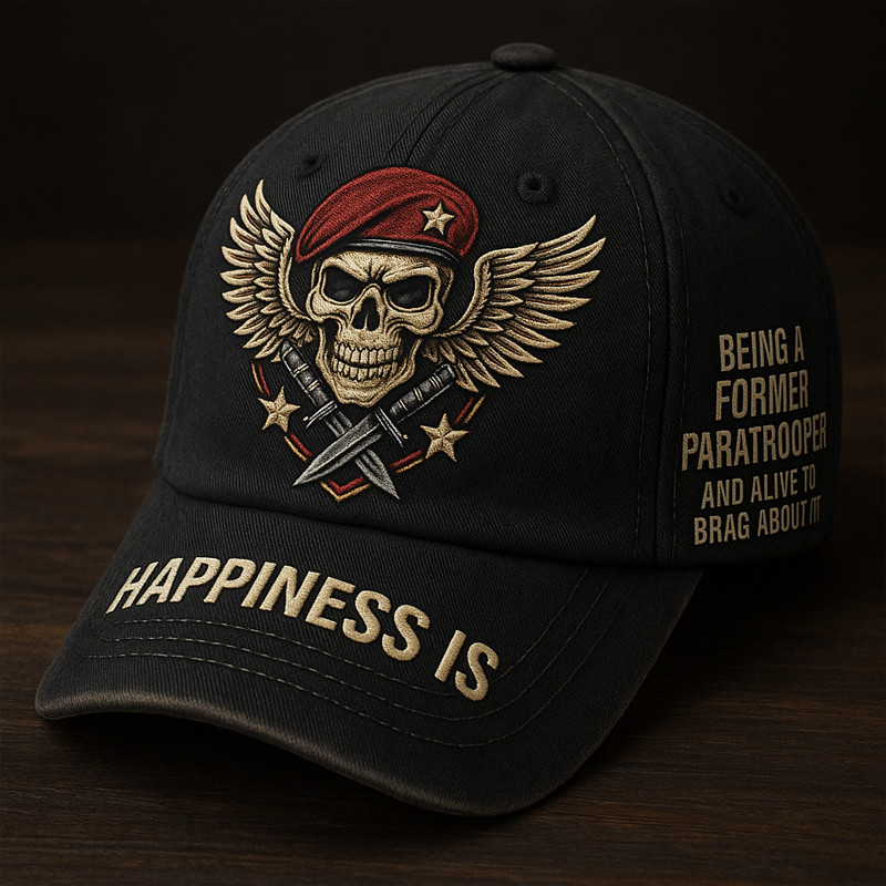 Happiness Is Veteran Hat Being A Former Paratrooper Cap Veteran Gift Ideas