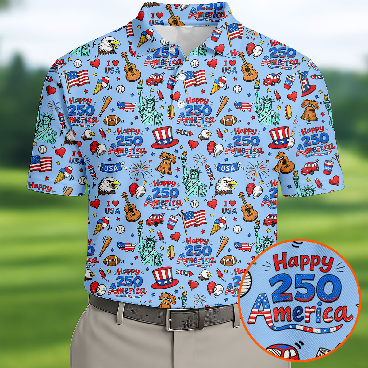 Happy 250 America Golf Polo Shirt Golf Clothes For Men Golf Presents For Dad
