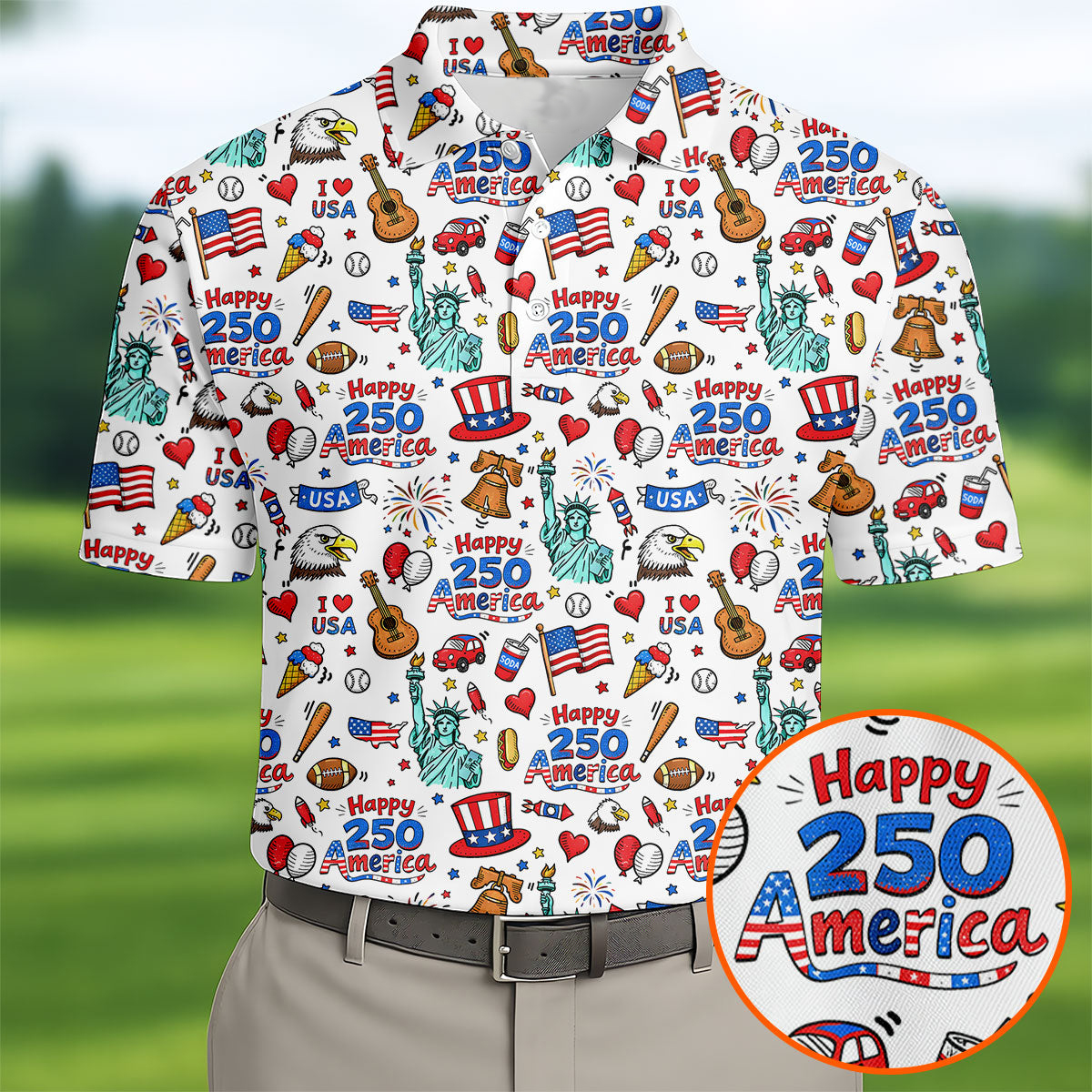 Happy 250 America Golf Polo Shirt Mens Polo Golf Shirts Best Gifts For Men Golfers