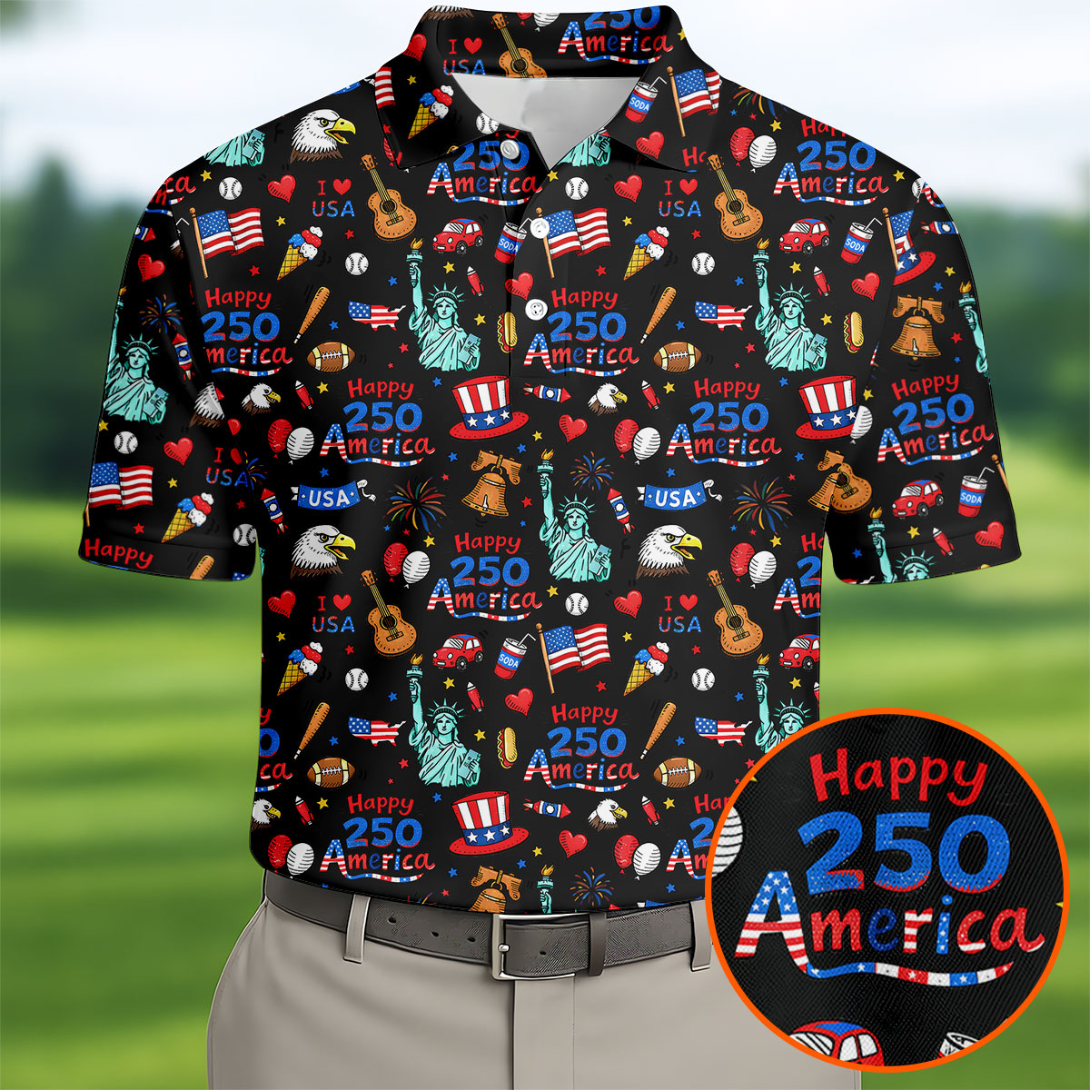Happy 250 America Golf Polo Shirt Mens Polo Shirts Gifts For Men Who Love Golf