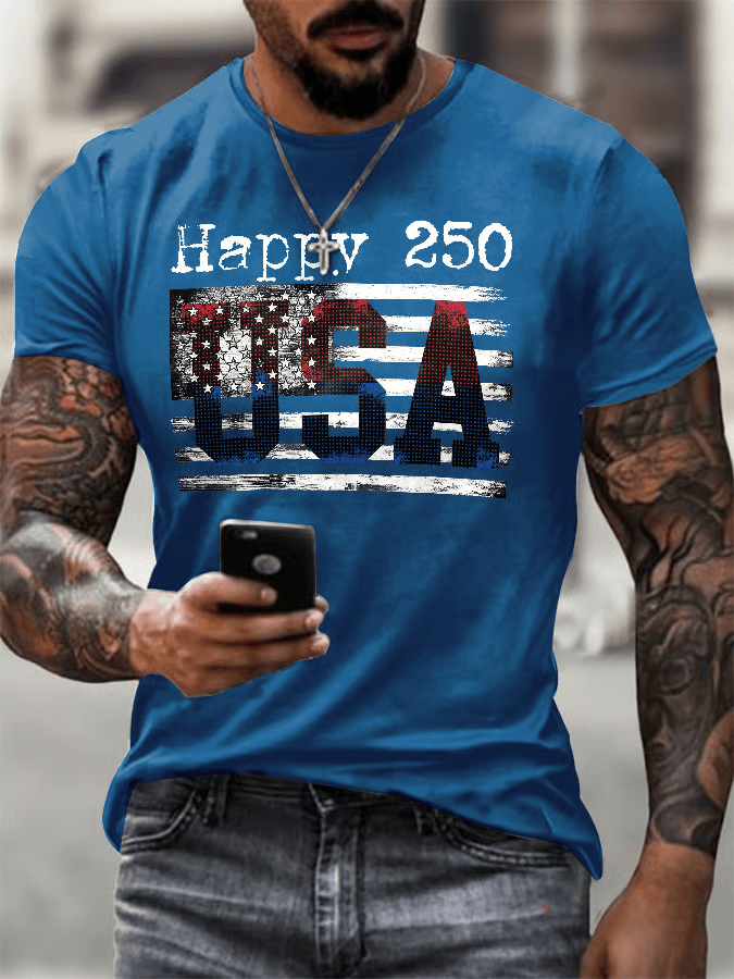 Happy 250 USA Flag T-Shirt 4Th Of July Apparel Gifts For Independence Day