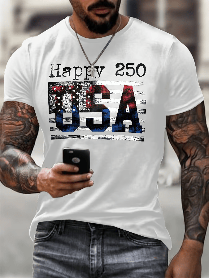 Happy 250 USA Flag T-Shirt Fourth Of July Clothes Patriotic Gifts For Him