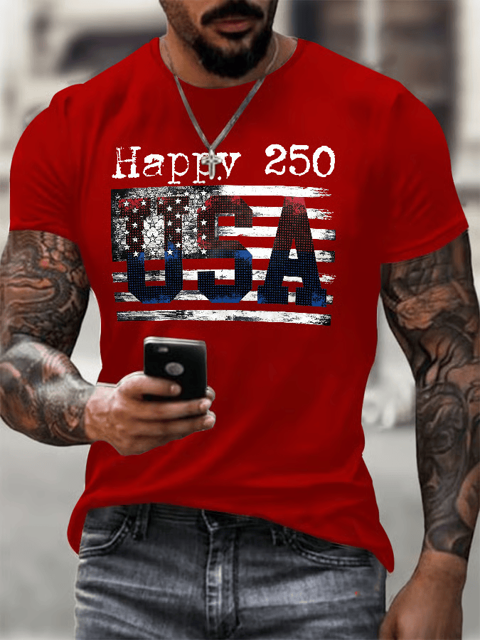 Happy 250 USA Flag T-Shirt Mens Patriotic Tee Shirts Gifts For A Patriotic Person