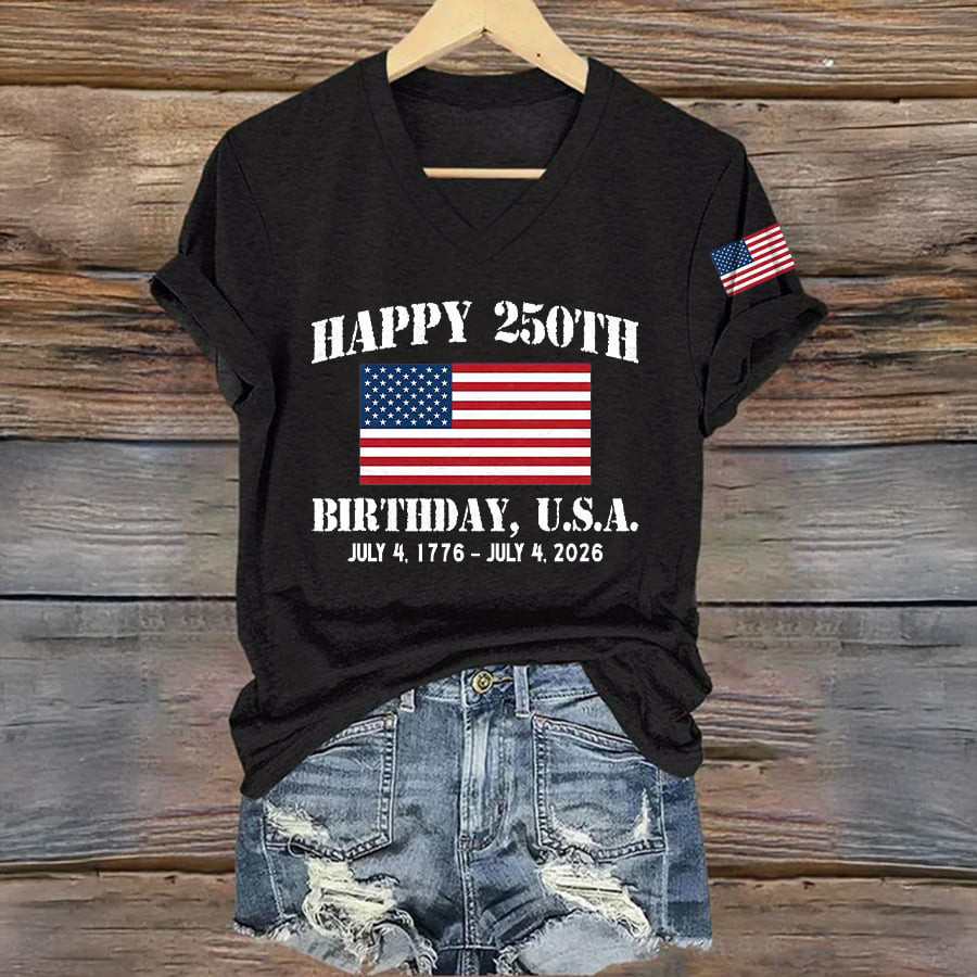 Happy 250Th Birthday 1776 2026 V-Neck Shirt Independence Day 2026 Shirt Present For Her