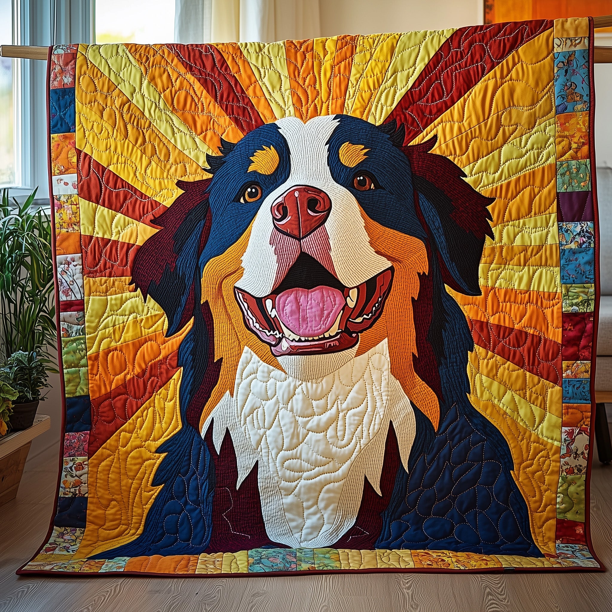 Happy Bernese Mountain Dog Quilted Blanket Couch Throw BlanketAwesome Dog Lover Gifts