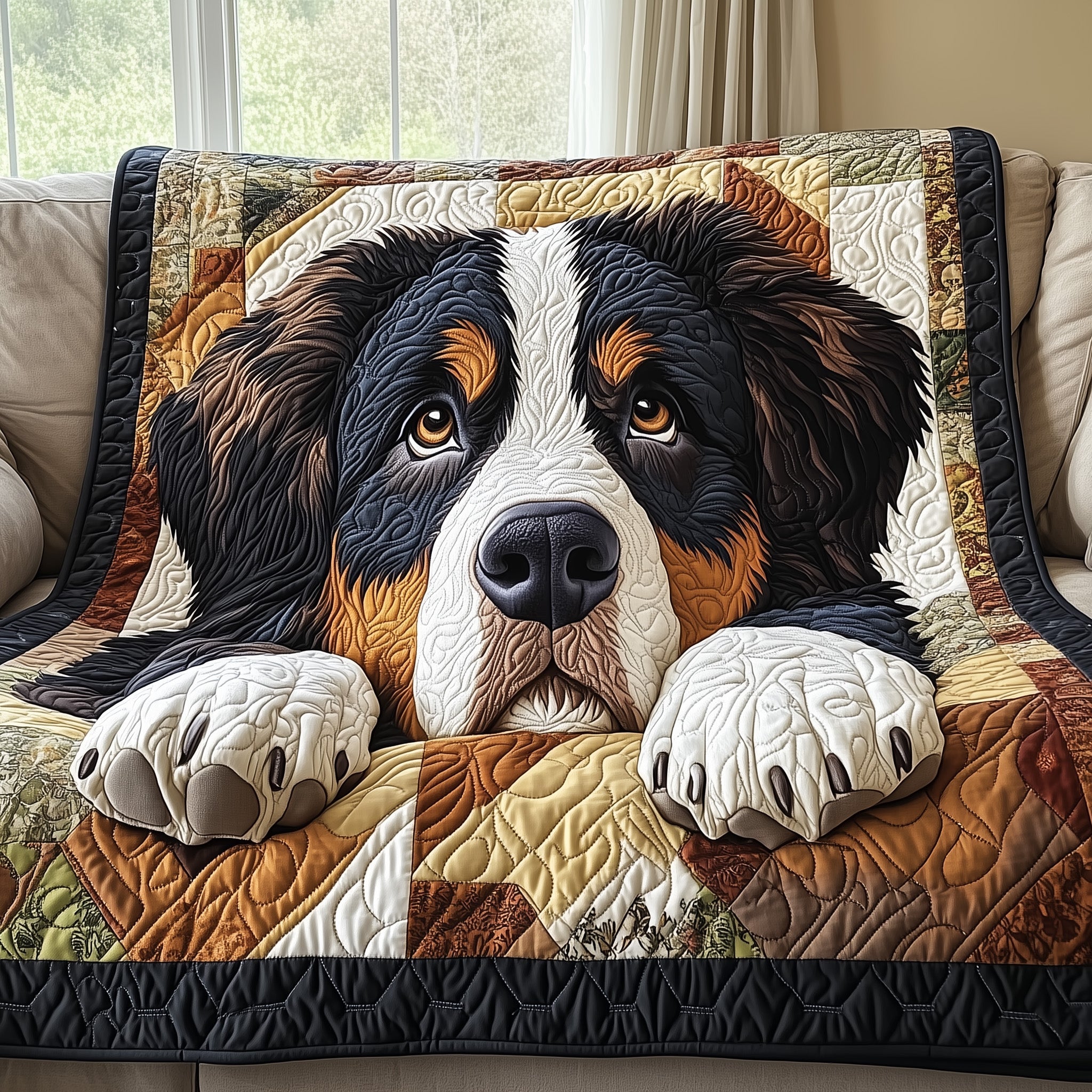 Happy Bernese Mountain Dog Quilted Blanket Couch Throw BlanketTop Gifts For Dog Owners 2025
