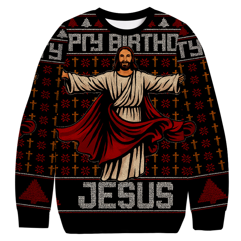 Happy Birthday Biblical Figure Christmas Ugly Sweatshirt Christmas Cozy Winter Wear Gift Ideas