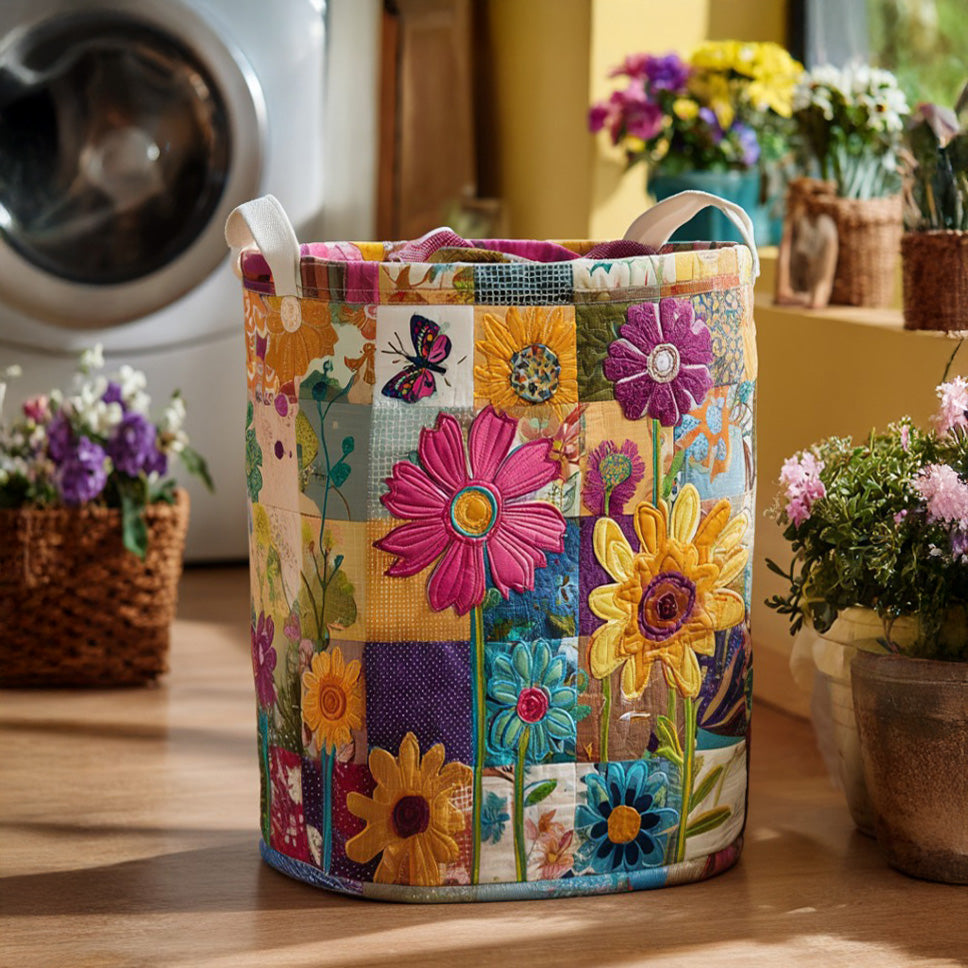 Happy Boho Garden Quilted Laundry Basket Holiday Merch Gift