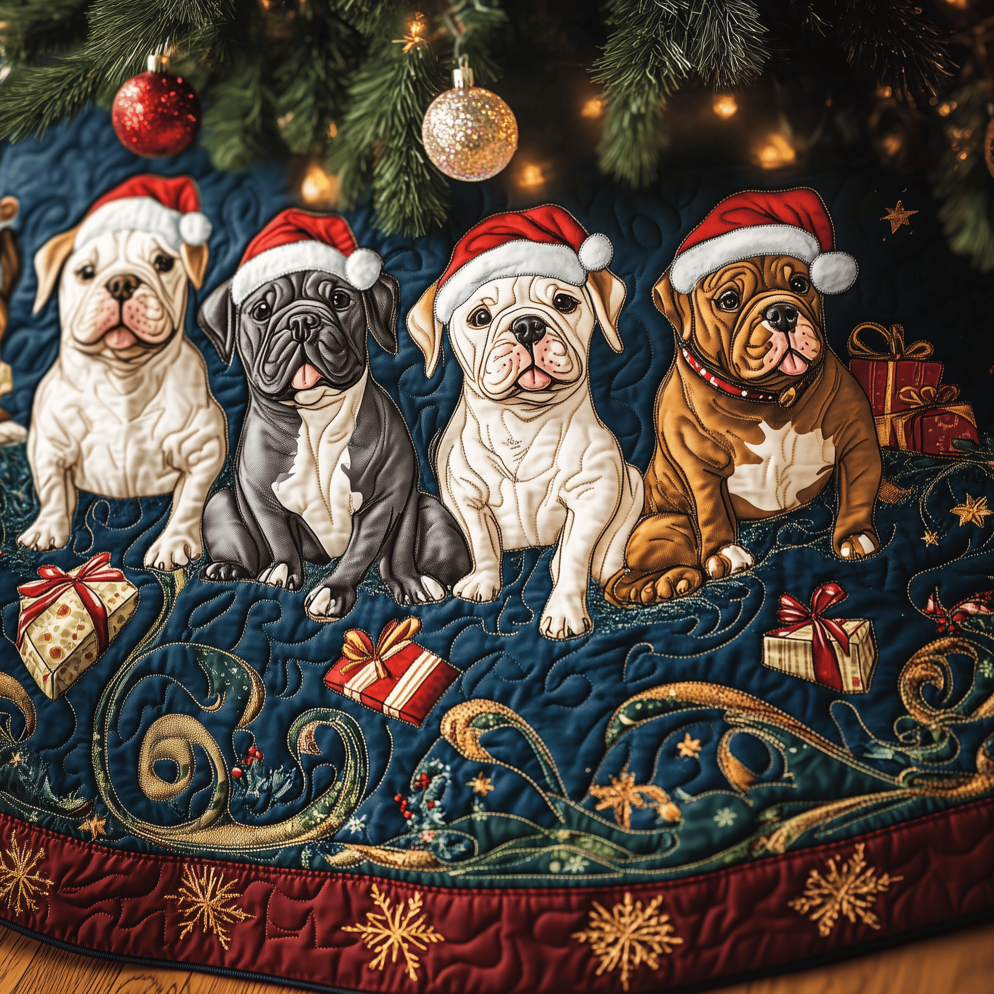 Happy Bulldog Christmas Quilted Tree Skirt Christmas Gifts For A Household