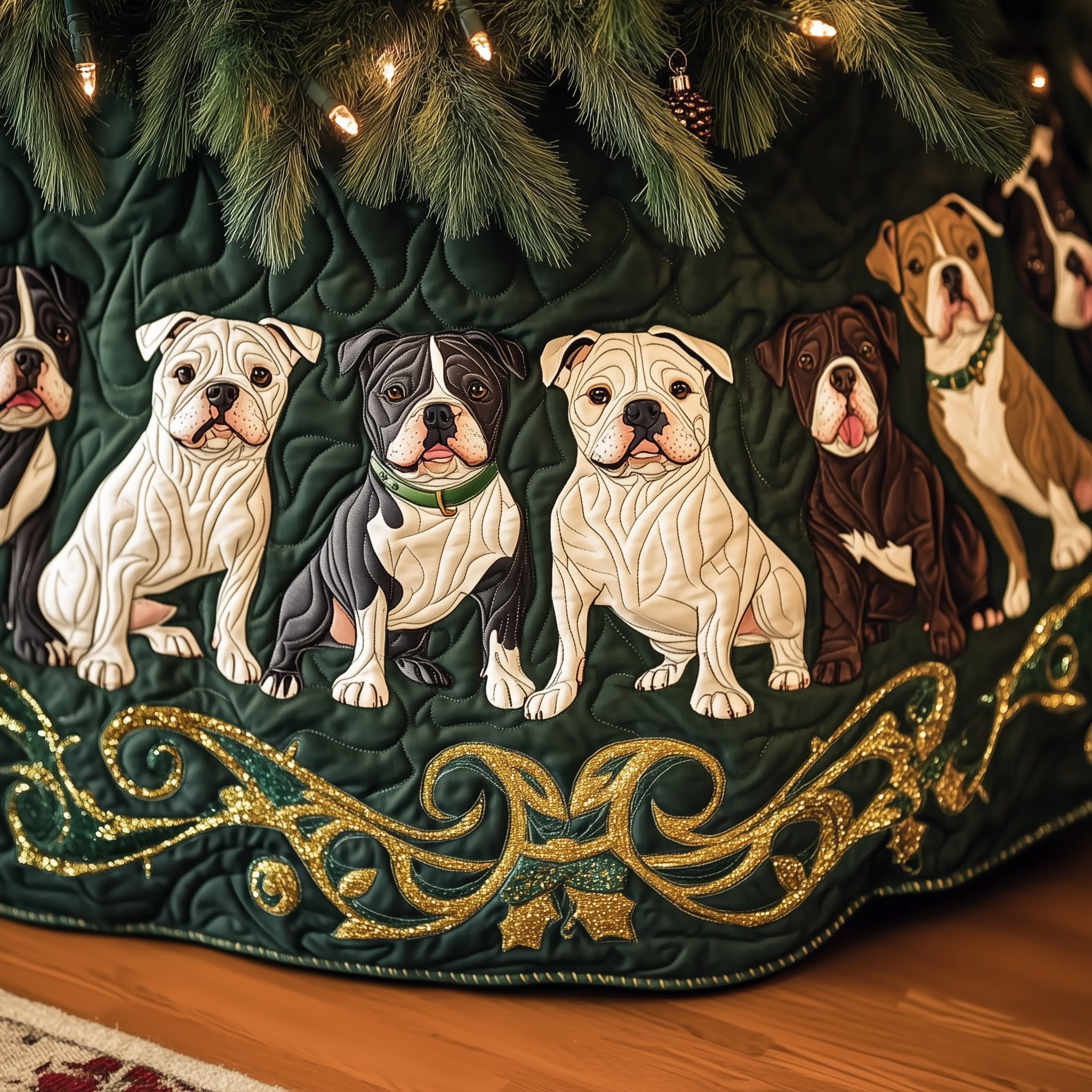 Happy Bulldog Christmas Quilted Tree Skirt Xmas Tree Decorations Holiday Gifts For Dog Lovers Owners