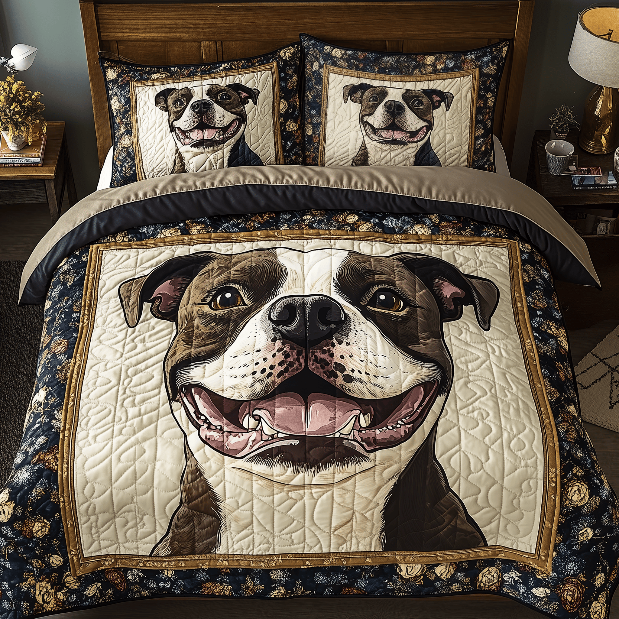 Happy Bullie Quilted Bedding Set Christmas Bedding Set Top Christmas Gifts 2024