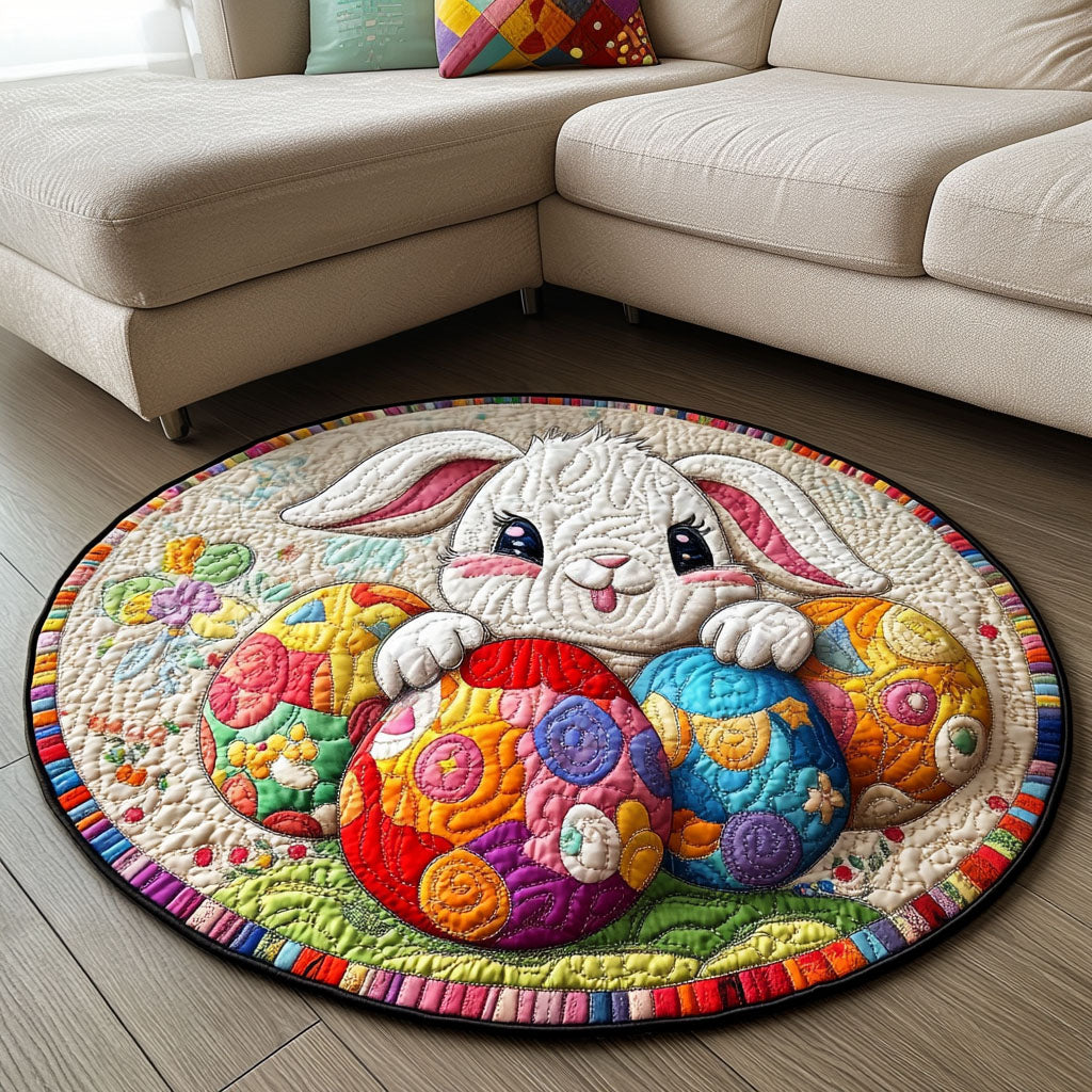 Happy Bunny Quilted Round Mat Christmas Entryway Decor Ideas For Grandmother Christmas Gift