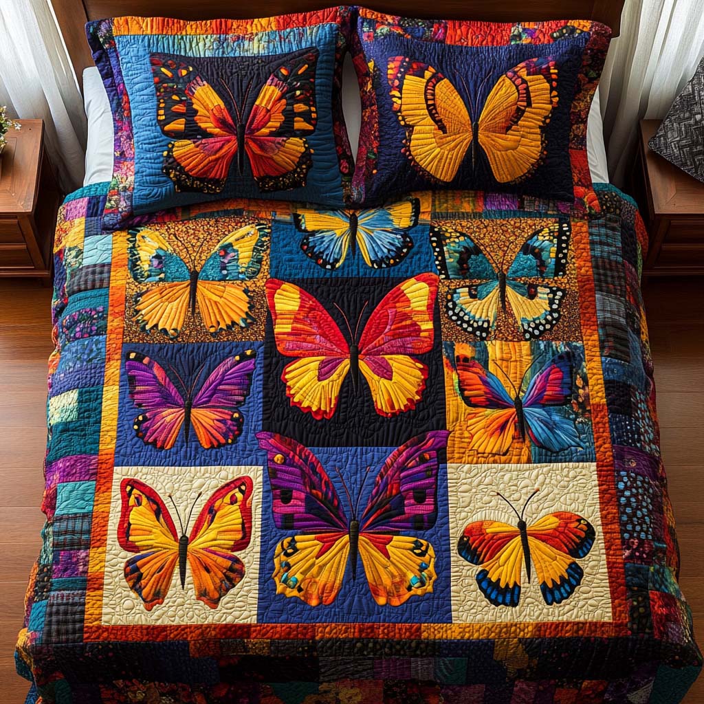 Happy Butterfly Spirit Quilted Bedding Set Aesthetic Room Decor Butterfly Themed Presents