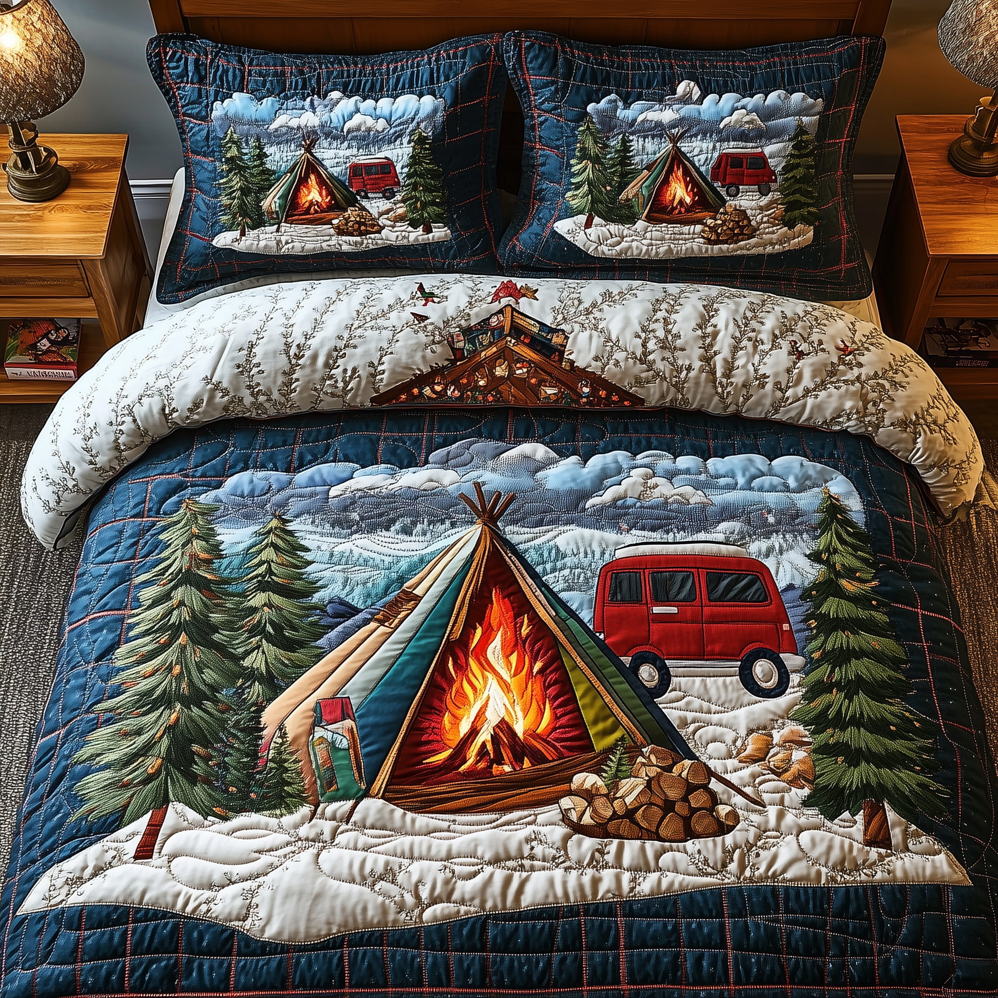 Happy Campers Quilted Bedding Set Mother Daughter Necklace Set