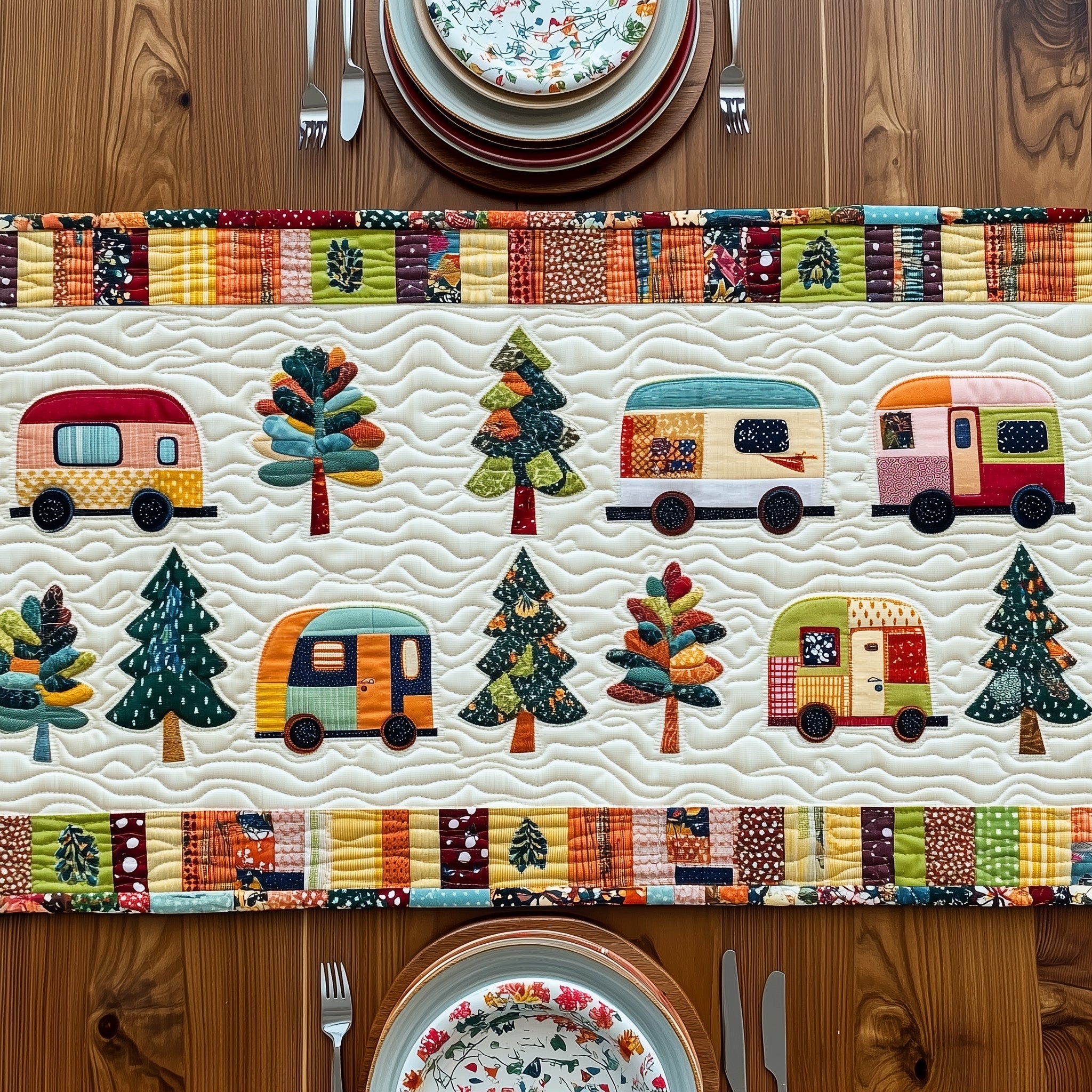 Happy Camping Journey Quilted Table Runner Christmas Dining Room Table Runner