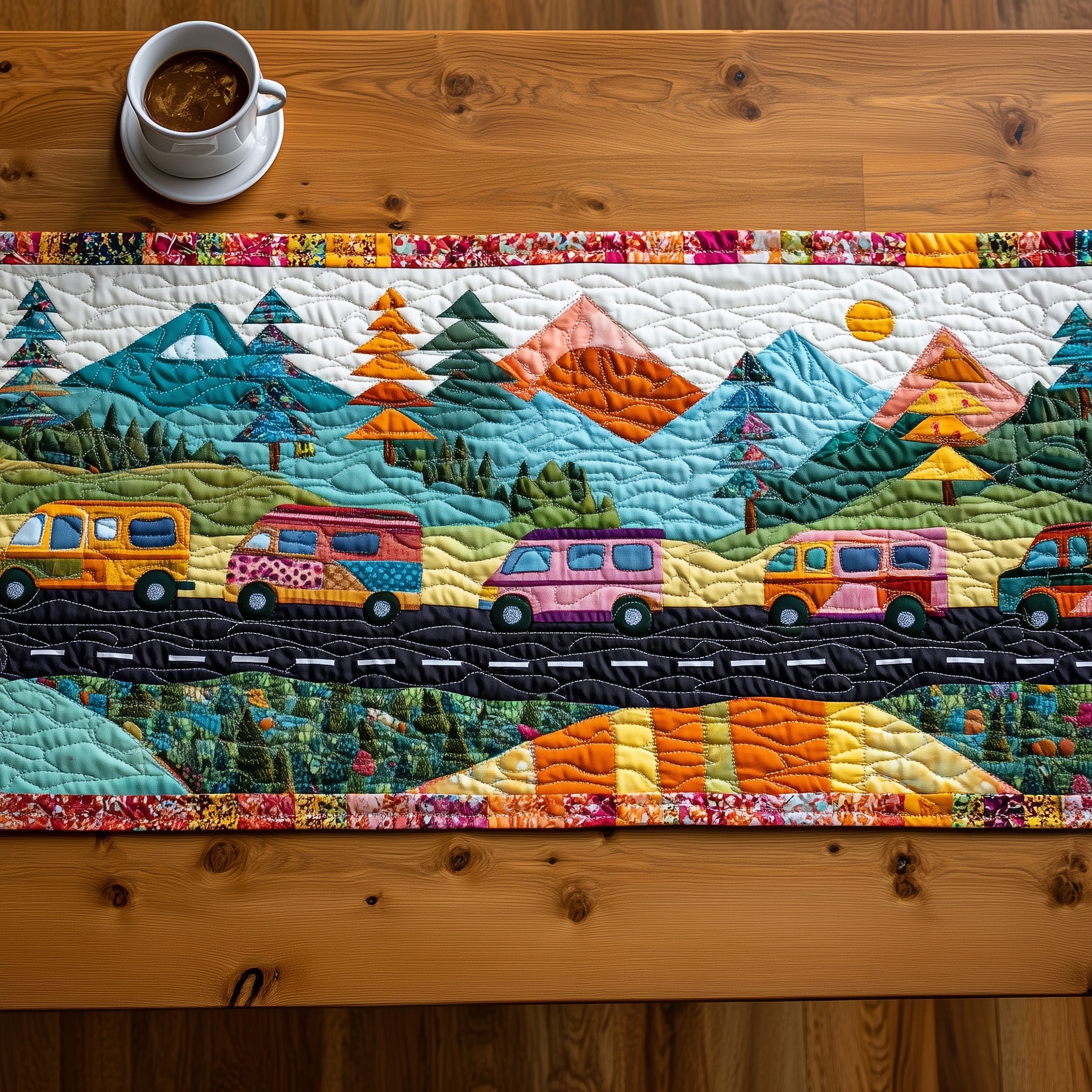 Happy Camping Journey Quilted Table Runner Christmas Table Runner for Family Meals