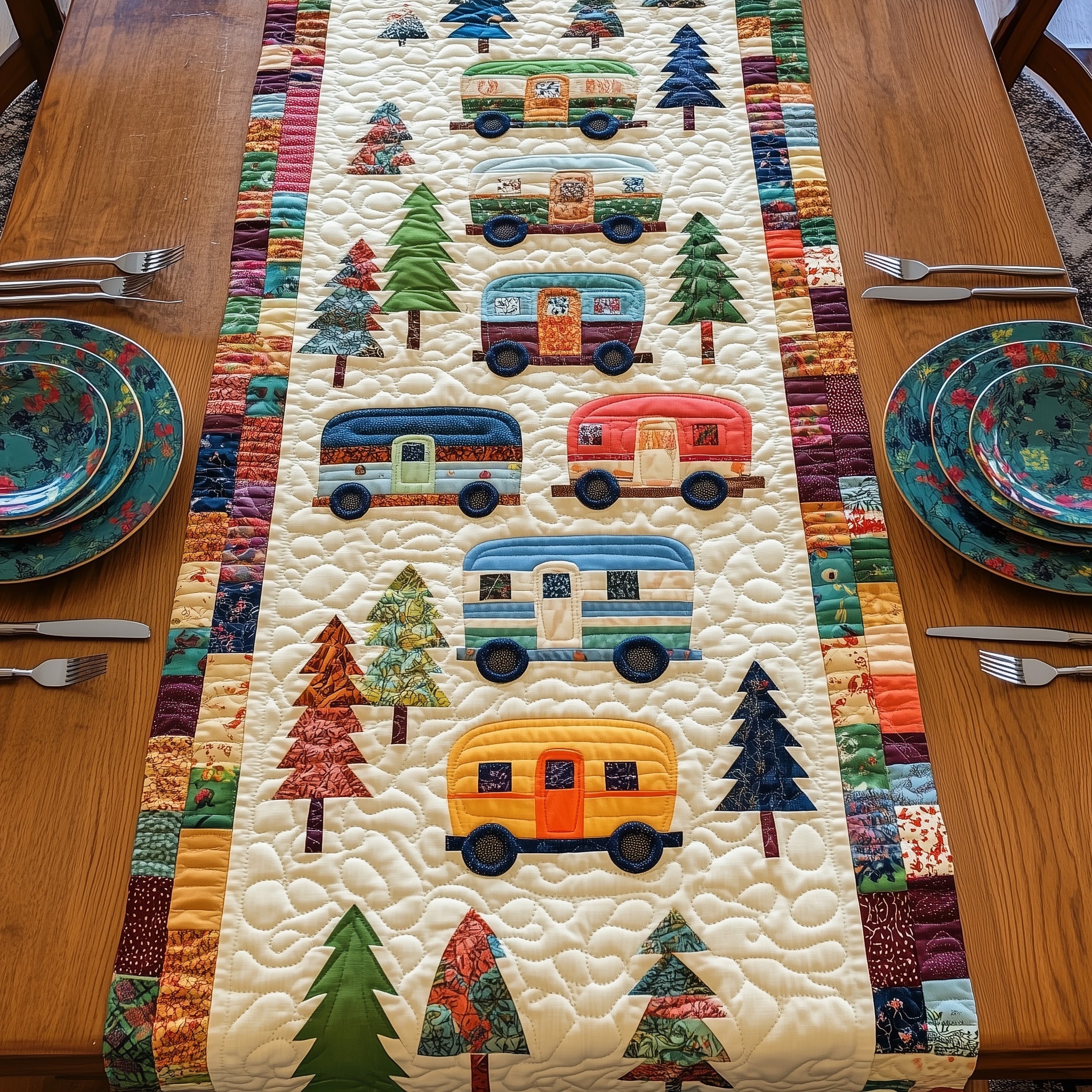 Happy Camping Journey Quilted Table Runner Holiday Banquet Table Runner