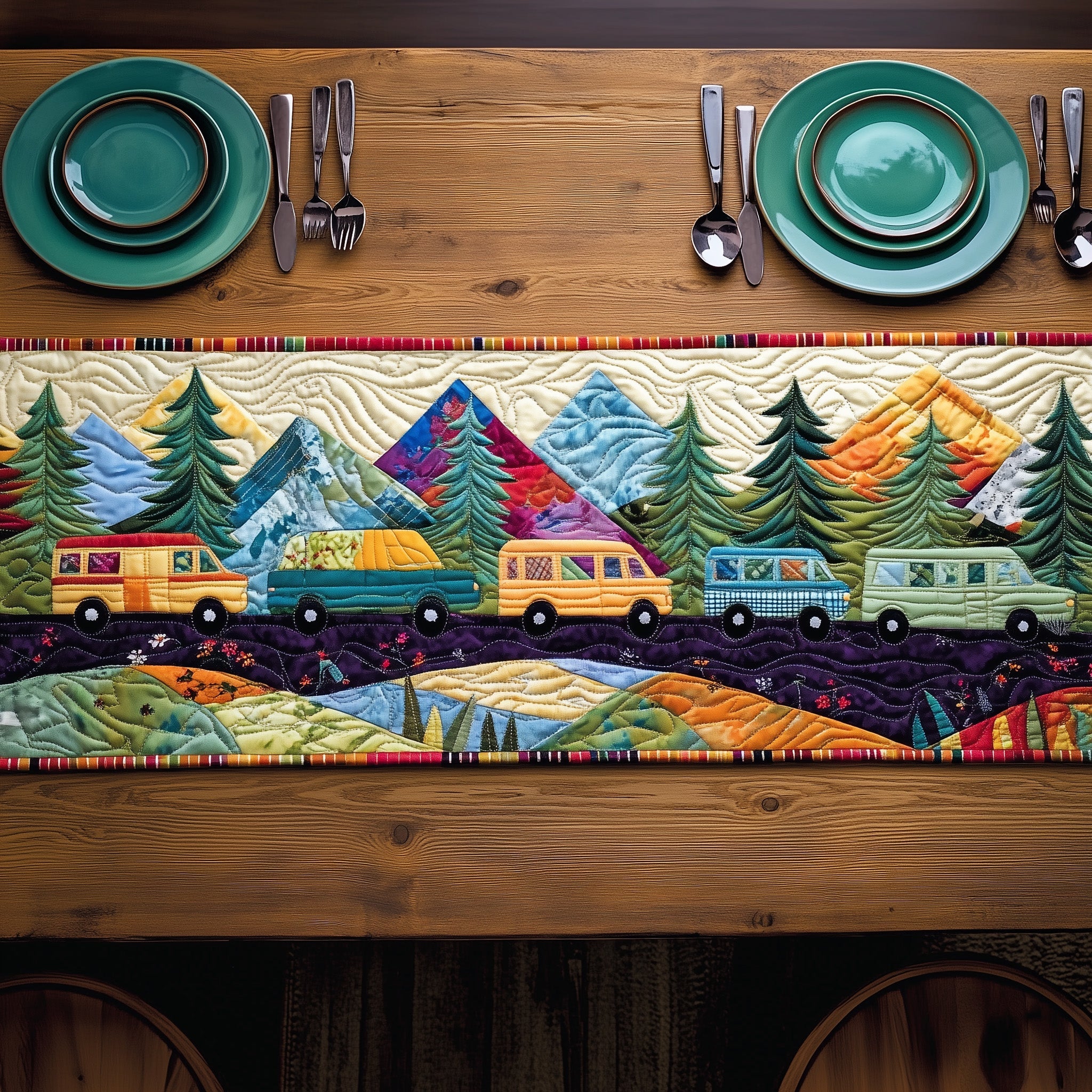 Happy Camping Journey Quilted Table Runner Special Occasion Table Runner Gift
