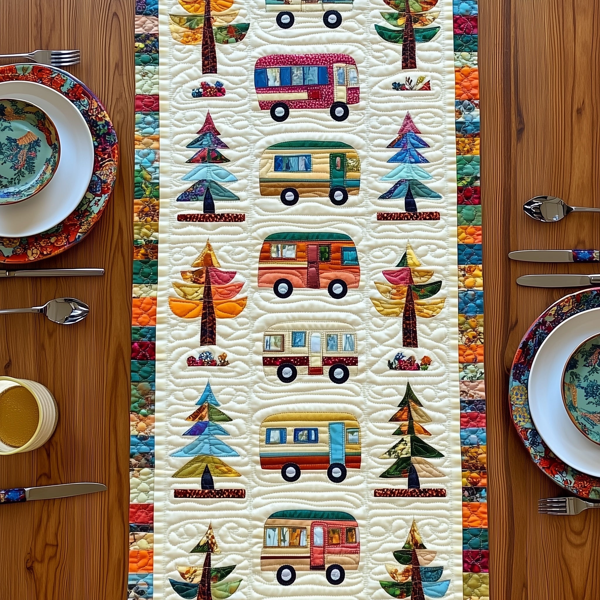 Happy Camping Journey Quilted Table Runner Table Runner Gift for Holiday Season