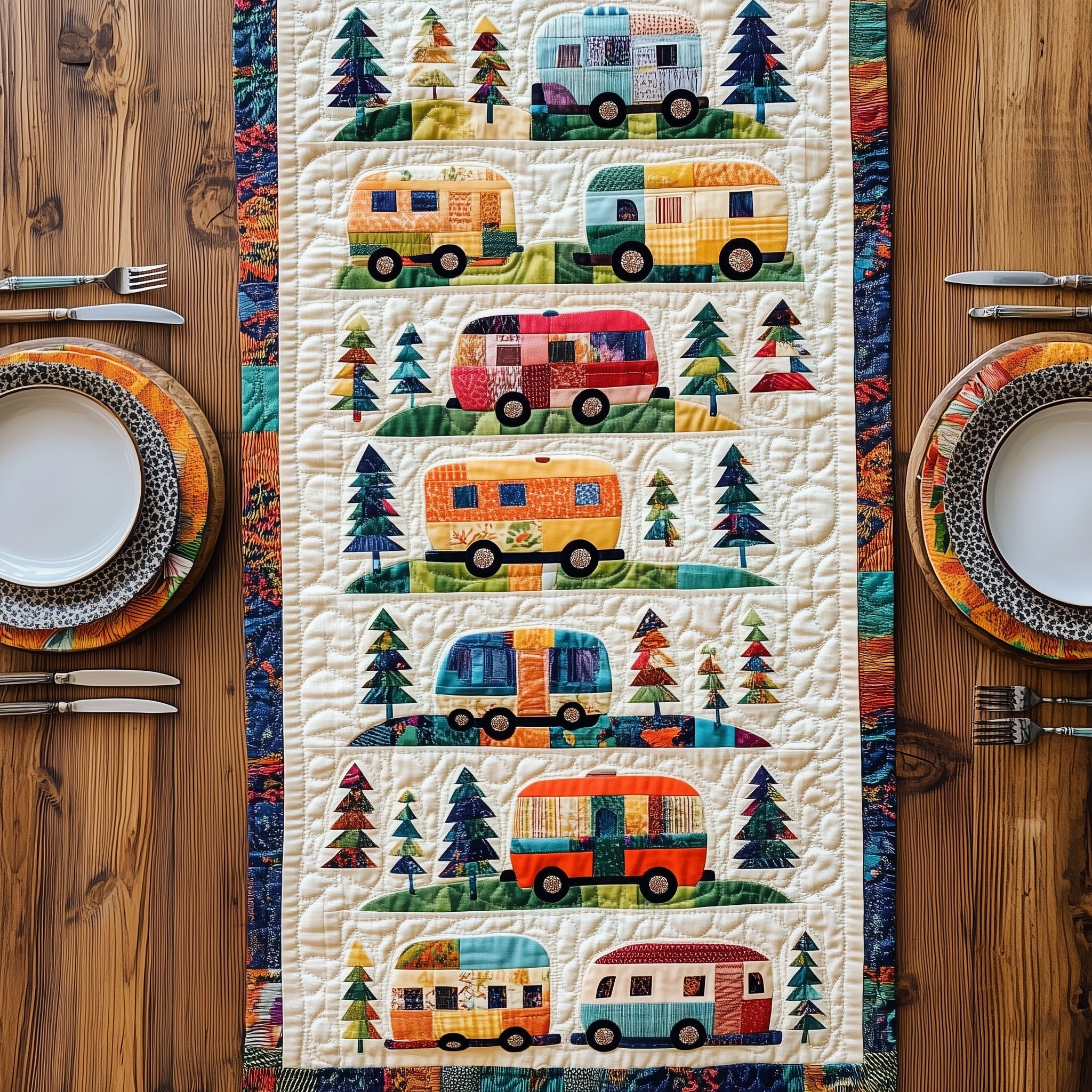 Happy Camping Journey Quilted Table Runner Winter Holiday Table Runner Decor