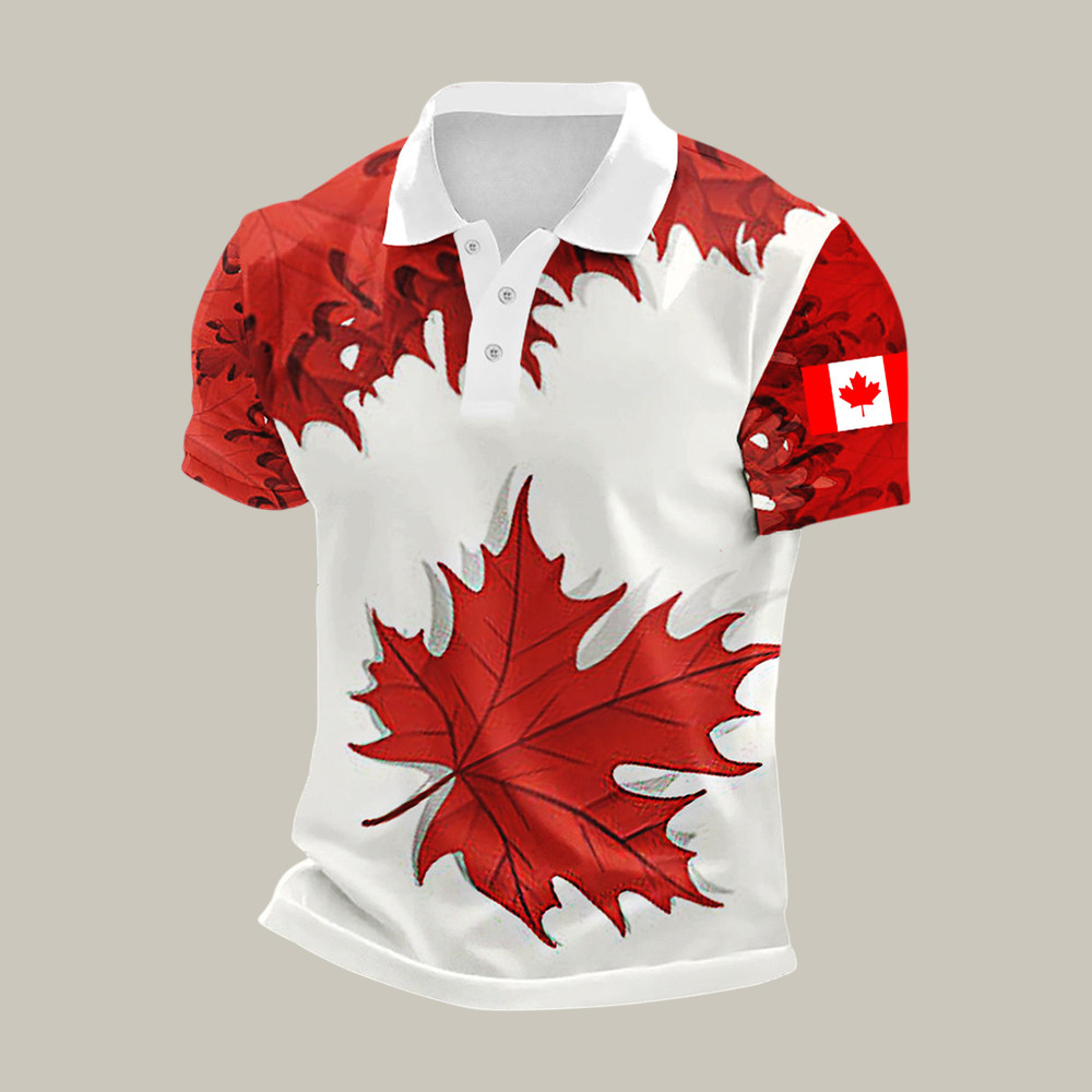 Happy Canada Day Maple Leaf Graphic Polo Shirt Canadian Pride Clothing Line Cool Gift For Patriots