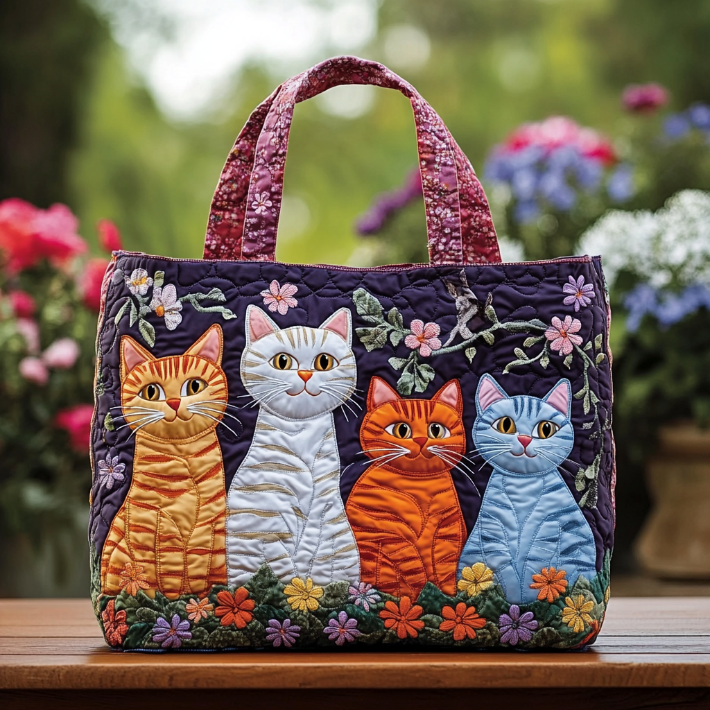Happy Cat Quilted Tote Bag Gift For Cat Lover Man