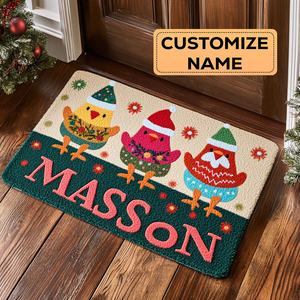 Happy Chicken Custom Personalized Doormat Perfect Gift For Friends and Family on Christmas Day