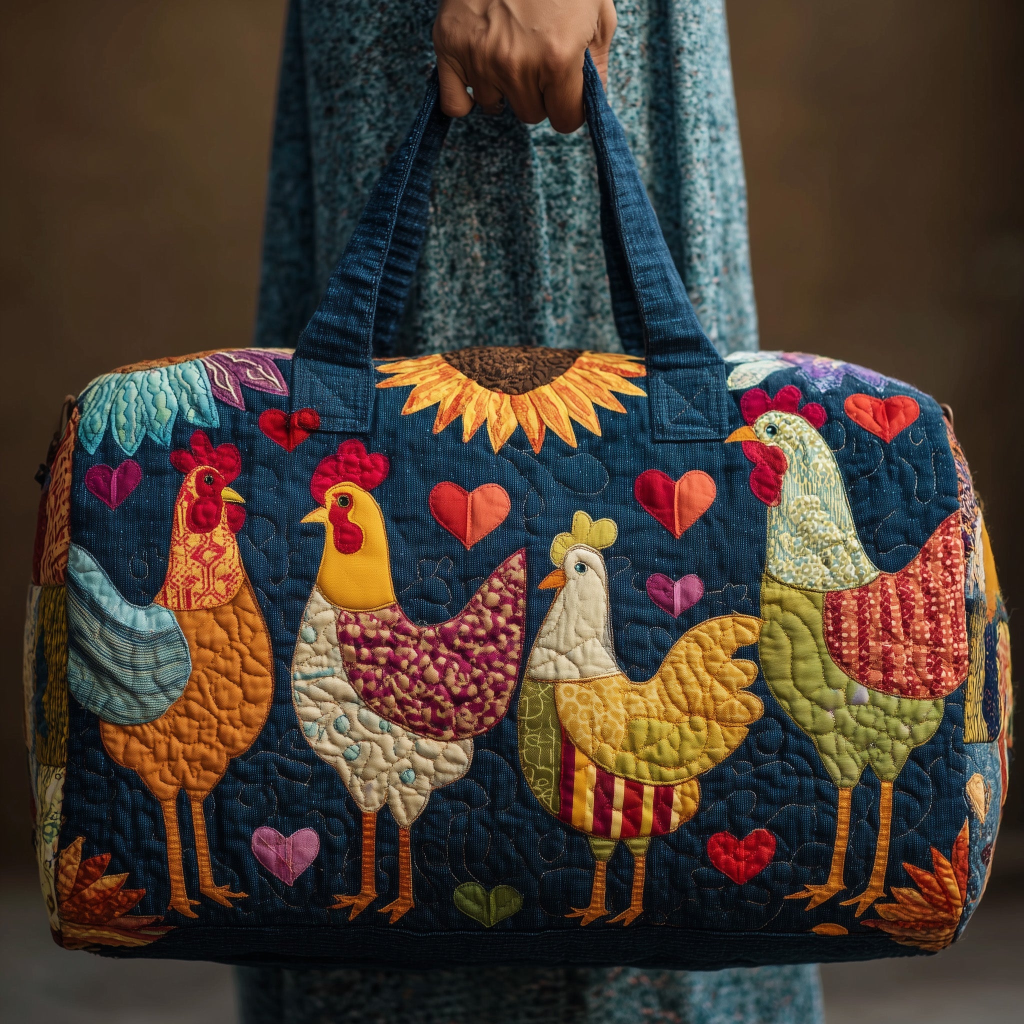 Happy Chicken Quilted Duffle Bag For Everyday Use