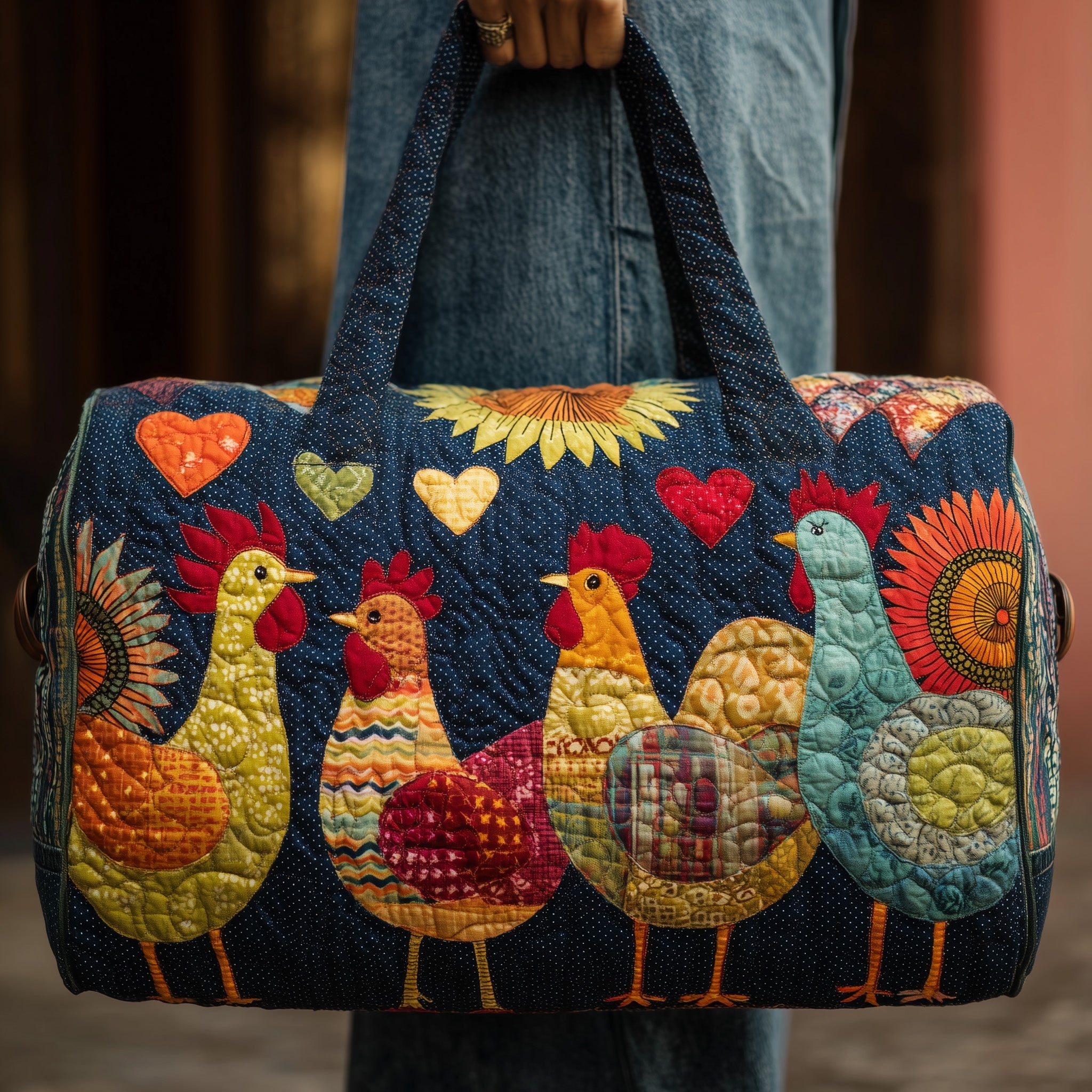 Happy Chicken Quilted Duffle Bag Gift For Family