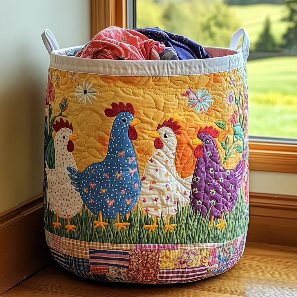 Happy Chicken Quilted Laundry Basket Best Gift For Him