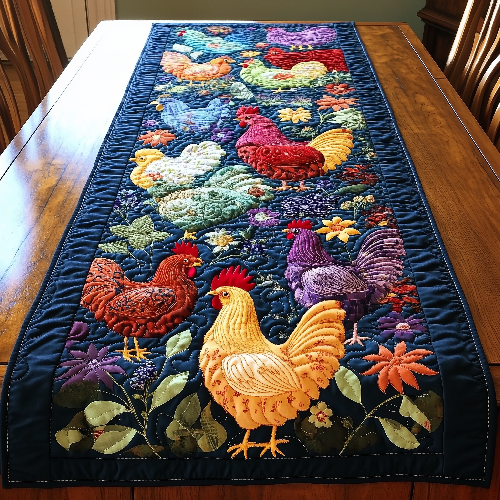 Happy Chickens Quilted Table Runner Cute Modern Table Runner Items Christmas Gifts For Chicken Lovers