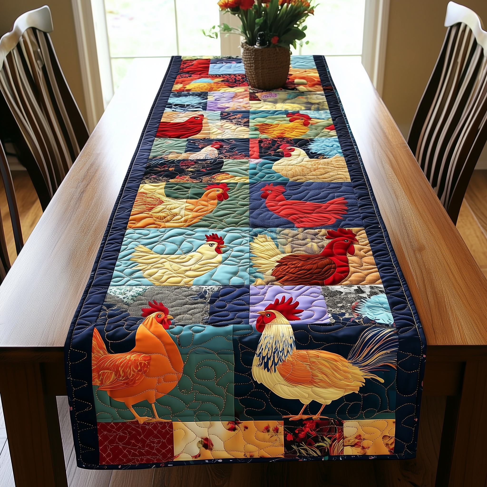 Happy Chickens Quilted Table Runner Modern Coffee Table Runner Gifts With Chicken Theme