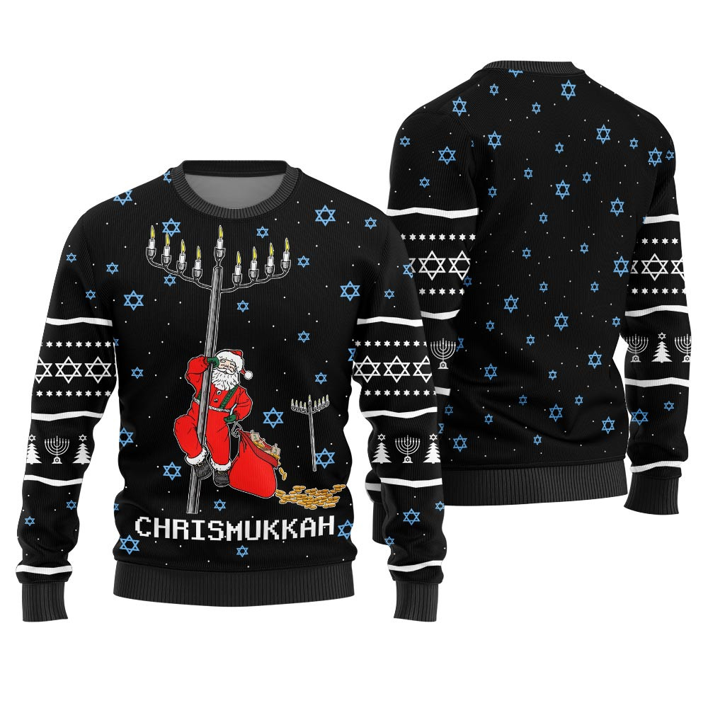 Happy Chrismukkah Hanukkah Sweater Ugly Heartwarming Christmas Gift Sweater for Him or Her