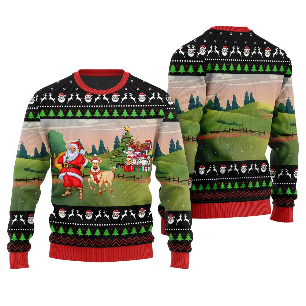 Happy Christmas Farm Ugly Sweater Cozy Christmas Sweater for Holiday Season