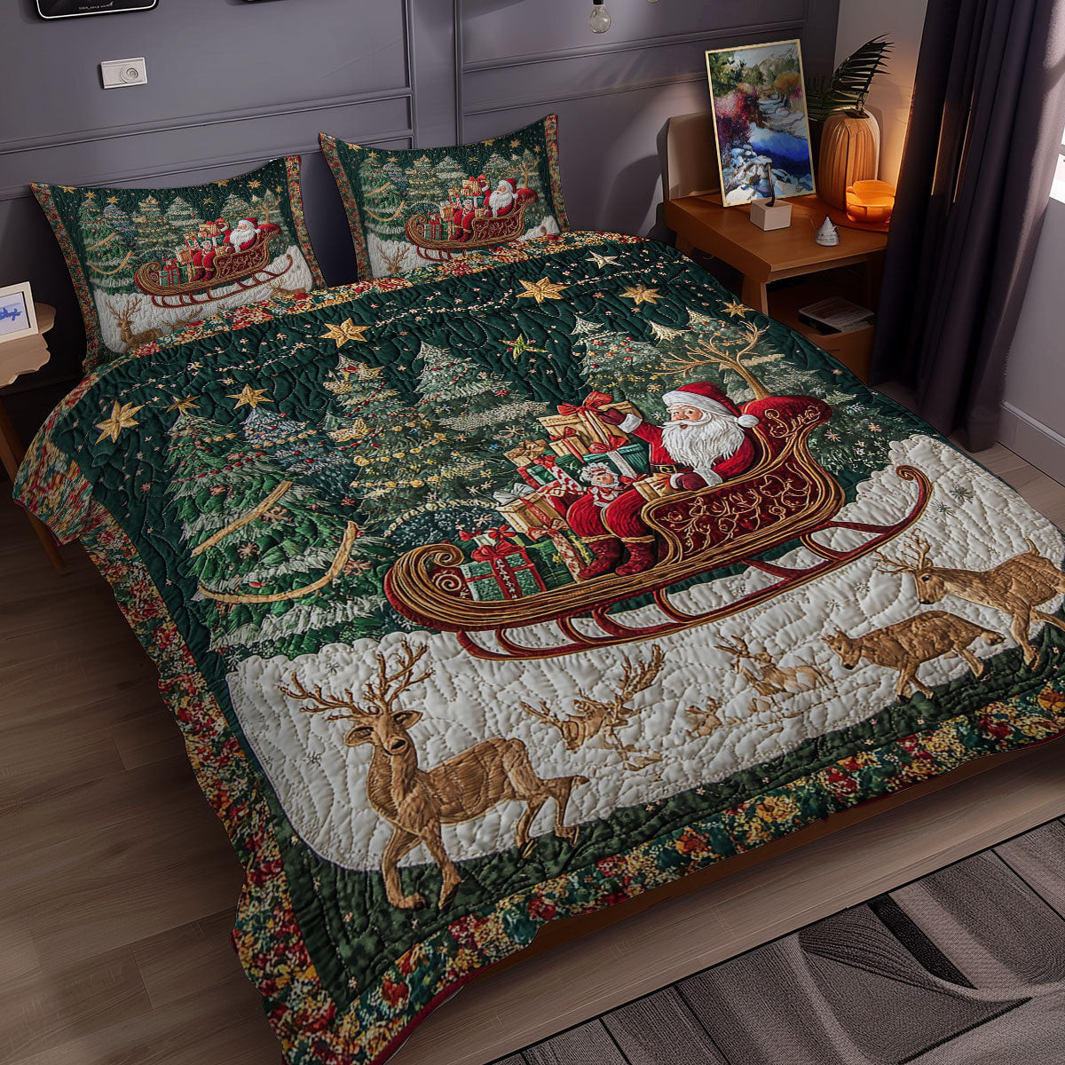 Happy Christmas Holiday Xmas Quilted Bedding Set Best Christmas Gifts For Mom