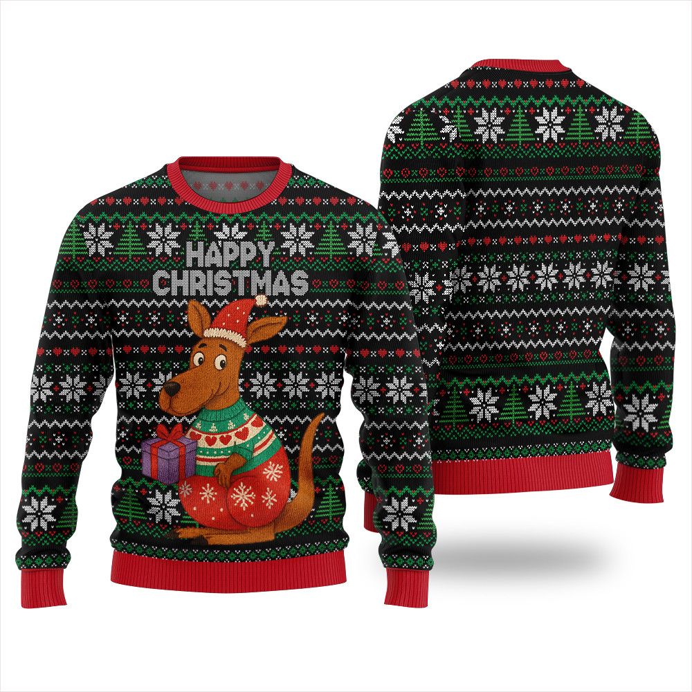 Happy Christmas Kangaroo Ugly Xmas Sweater Personalized Christmas Sweatshirt Gift for Family