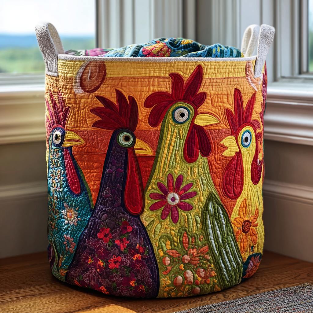 Happy Clucks Quilted Laundry Basket Merch For Dad