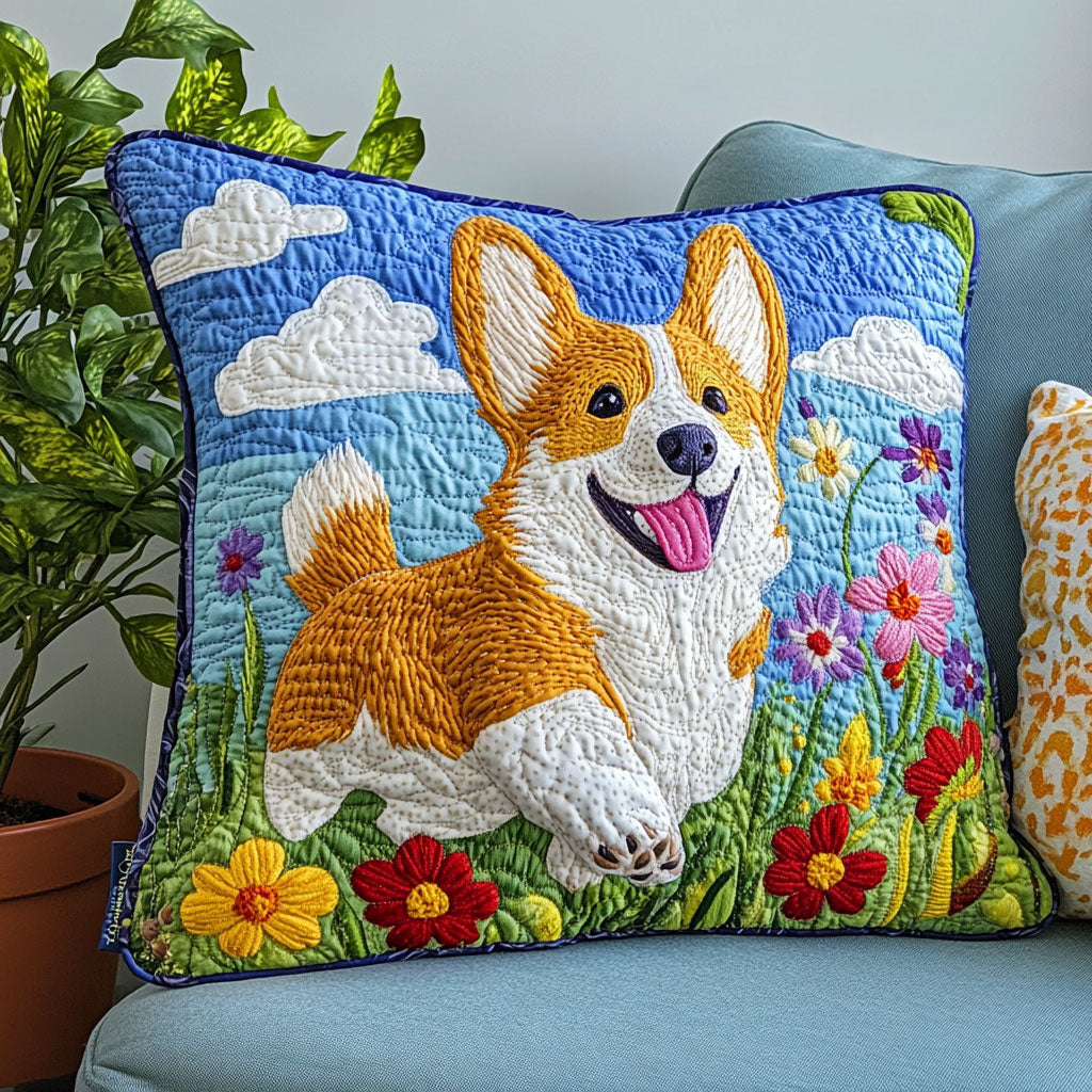 Happy Corgi Quilted Pillow Case Modern Throw Pillows Christmas Gift From Daughter To Mother