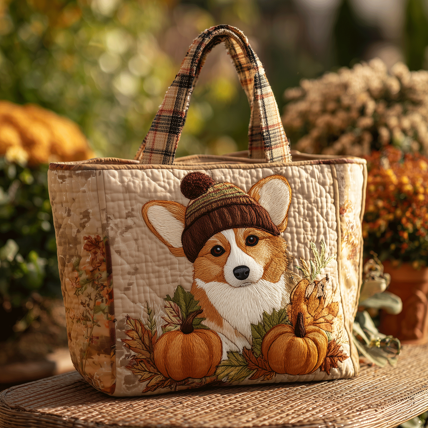 Happy Corgi Quilted Tote Bag Best Presents For Dog Owners